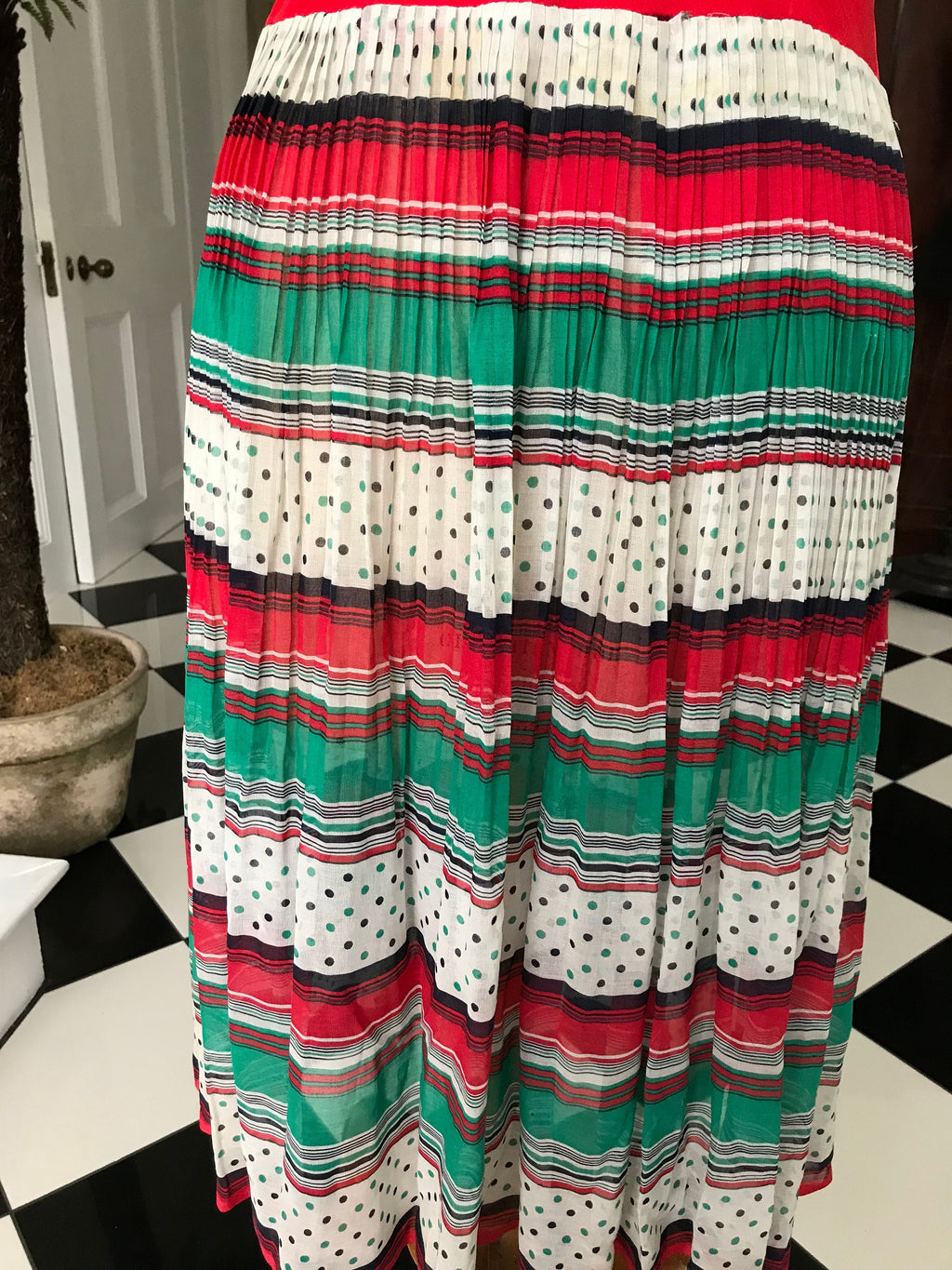1970s string strap  multi colour summer dress with muslin skirt and jersey top