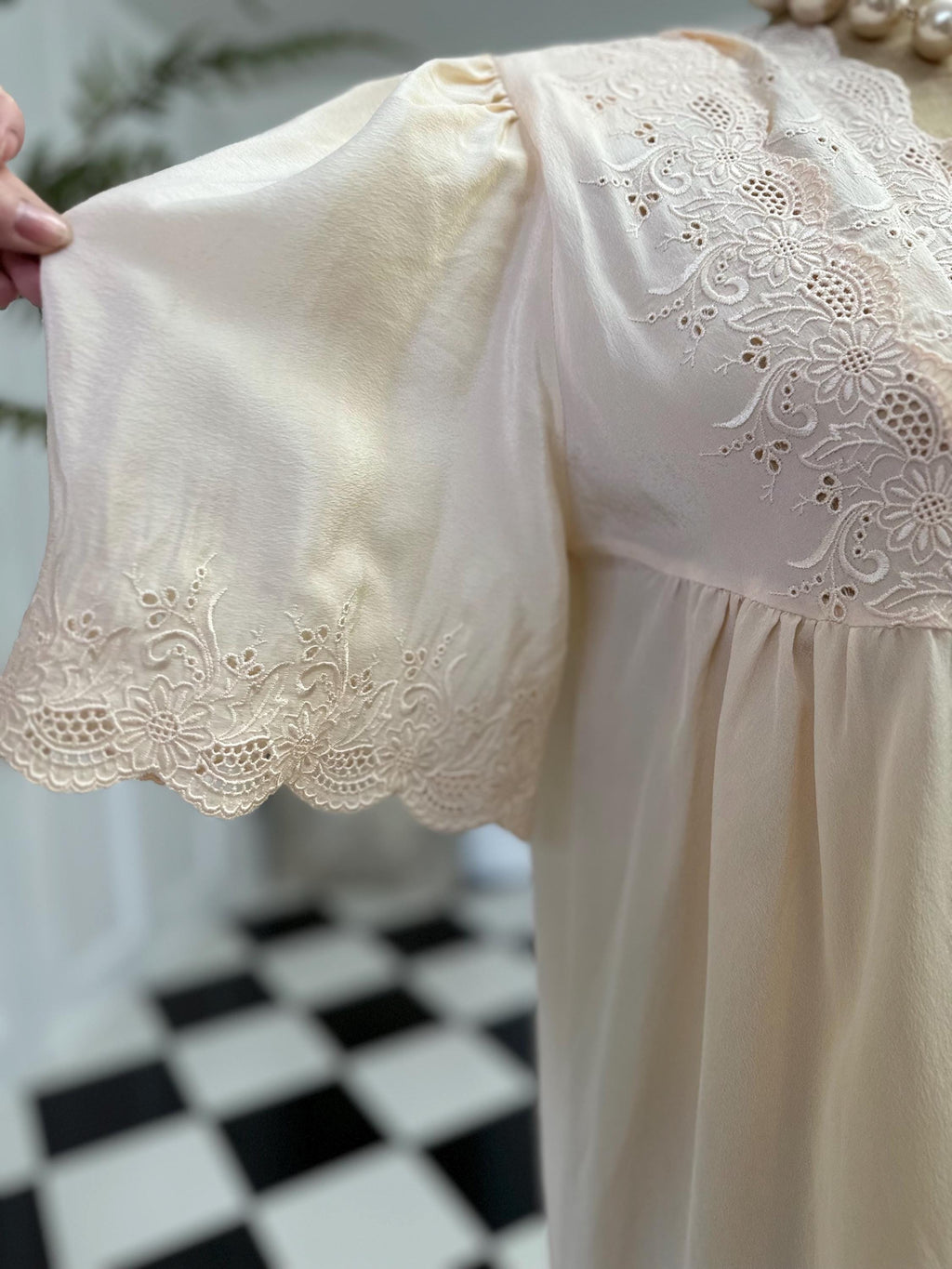 Vintage 1970 Peach Gown robe  Elegant Embroidery Sultry Details