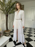 1970s Silky white long gown with lace details