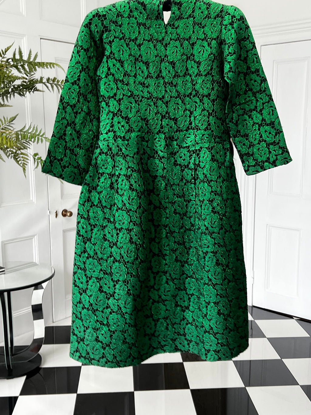 1950s 1960s Vintage lame emerald green cocktail dress