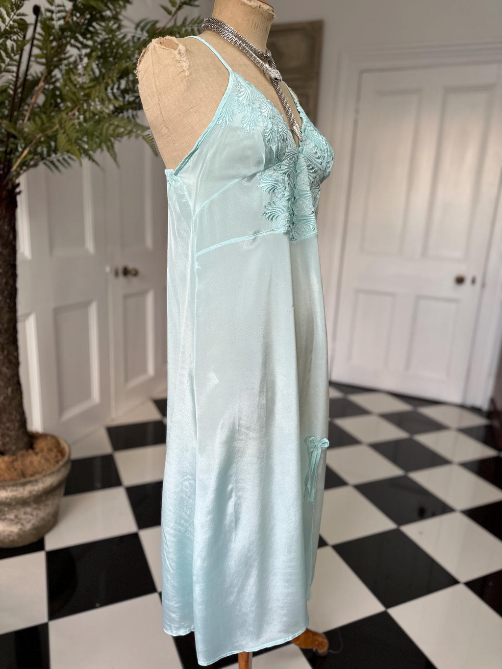 Vintage 1970 mint green slip dress
