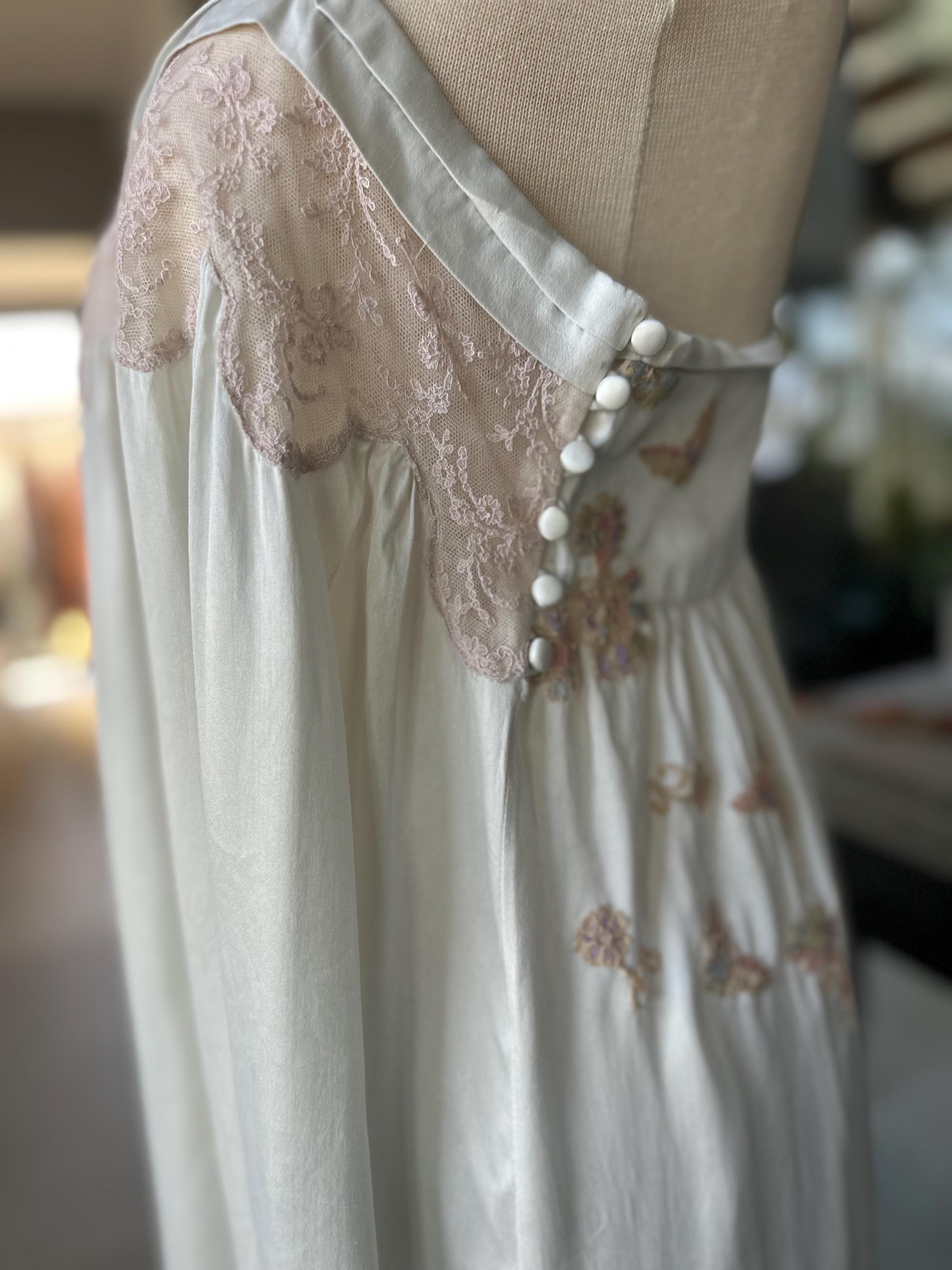 Vintage 1940s Grey Silk Slip Dress with lace Details