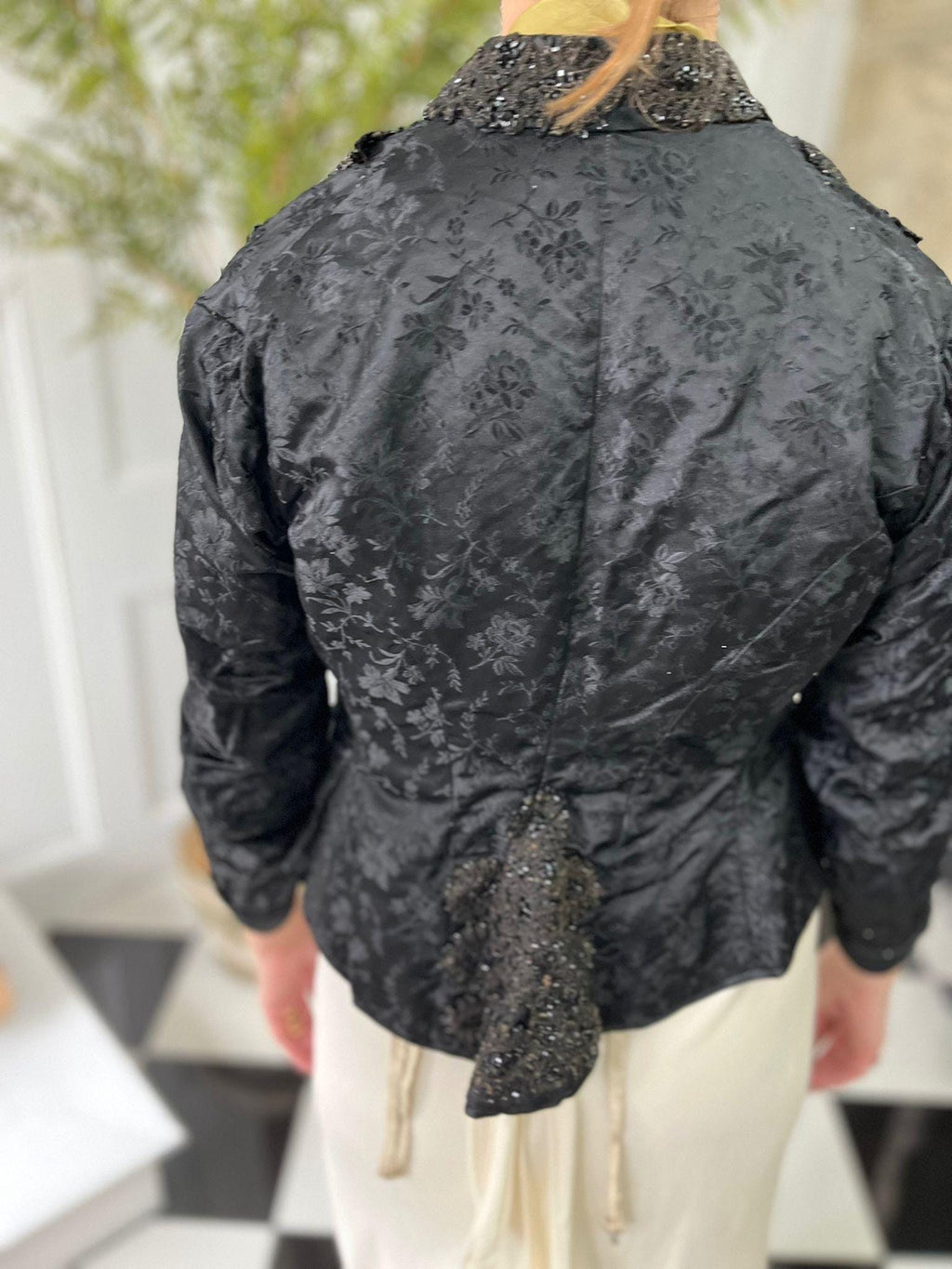Exquisite Victorian Black Silk Bodice – Heavy Jet Beaded Embellishments long sleeve