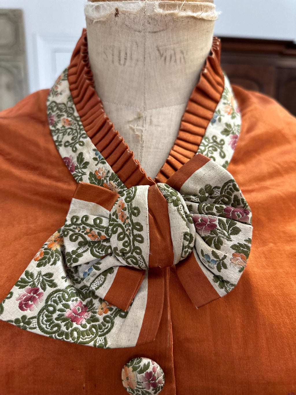 1890s Antique burned orange  silk satin victoria jacket