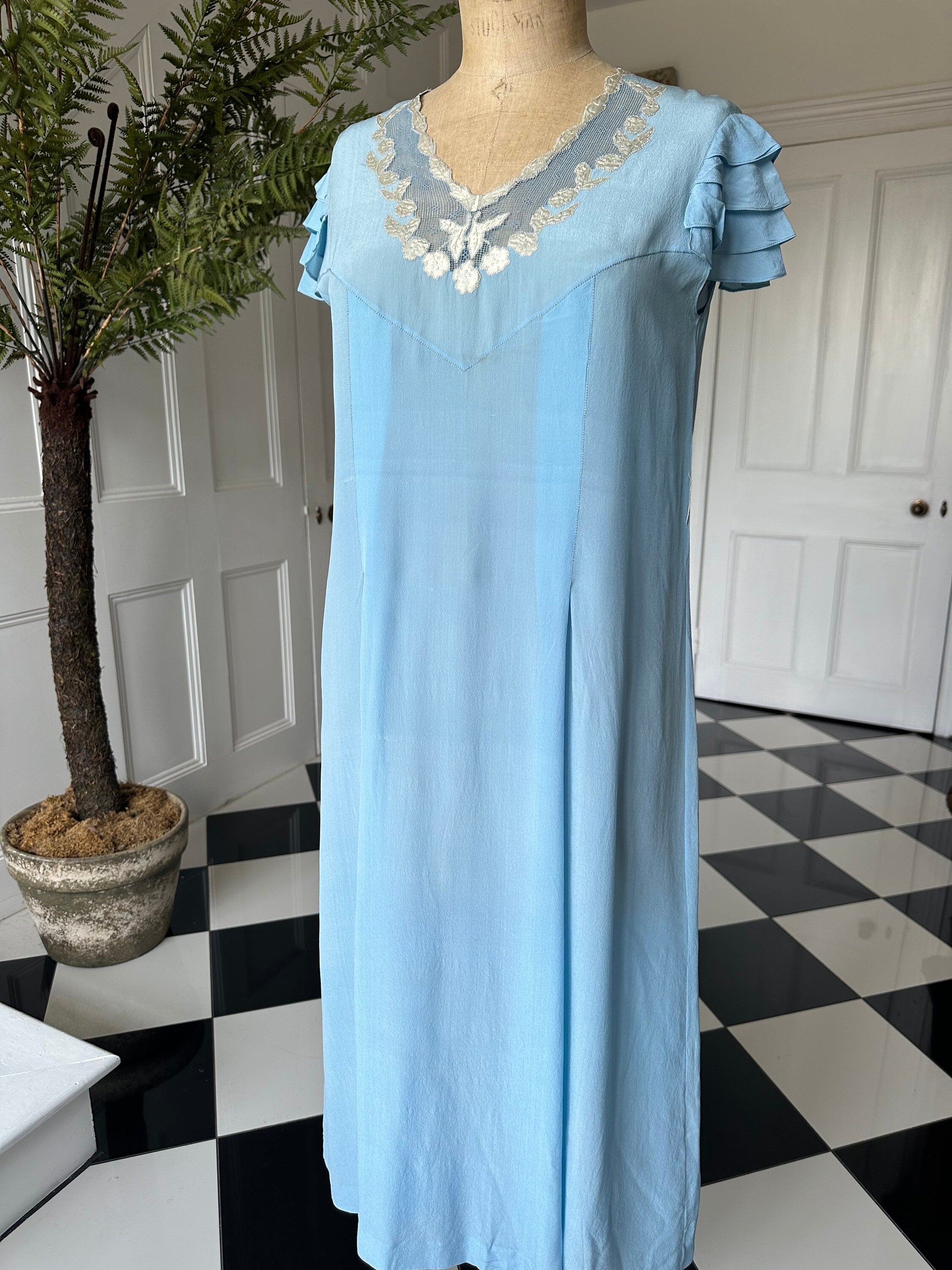 1940s pale blue silk long slip dress