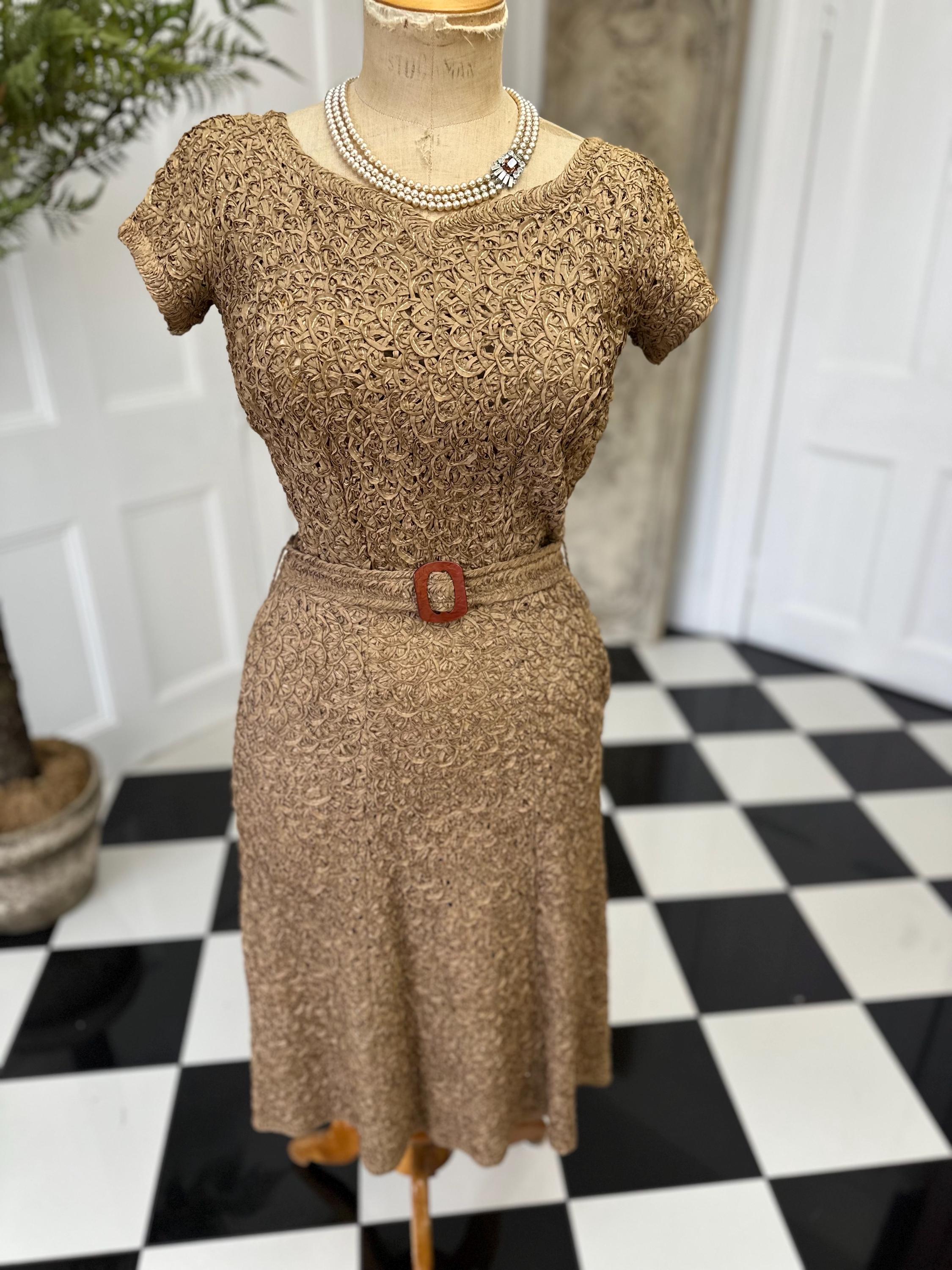 1940s Ribbon Work Dress: Brown Vintage Irene of Glenton