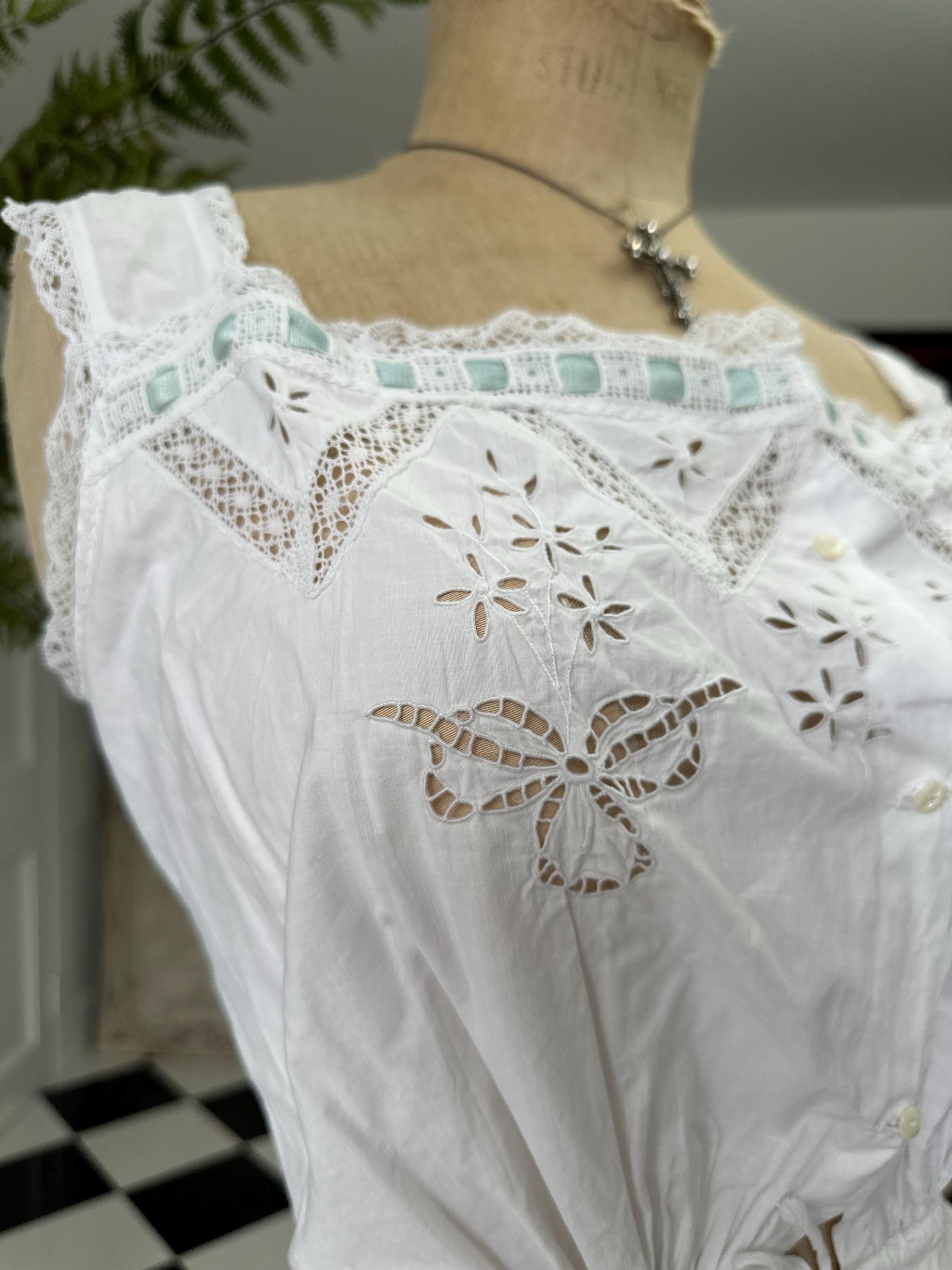 Elegant Victorian Edwardian Lace and Cotton Corset Cover monogram FM
