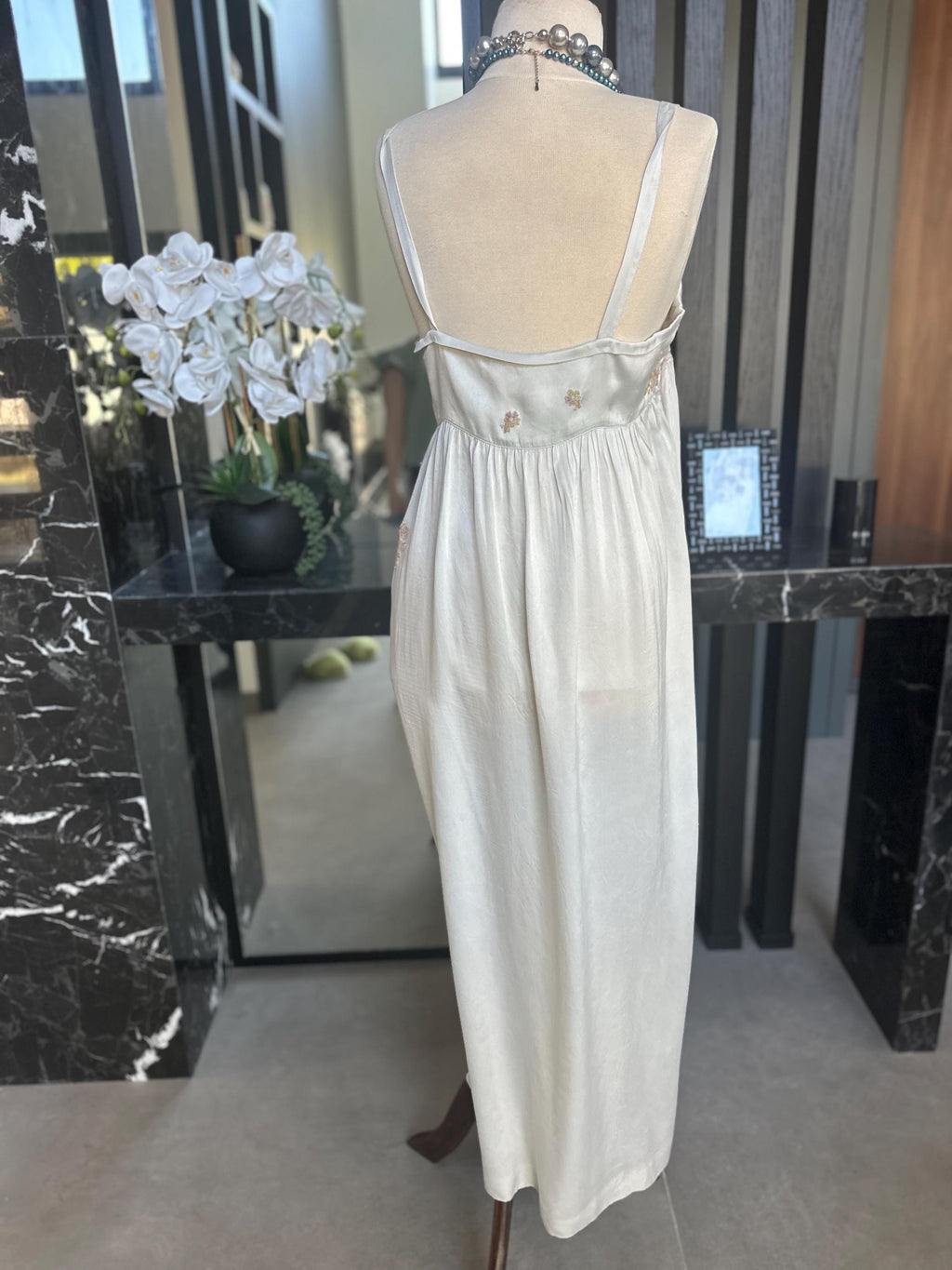 Vintage 1940s Grey Silk Slip Dress with lace Details