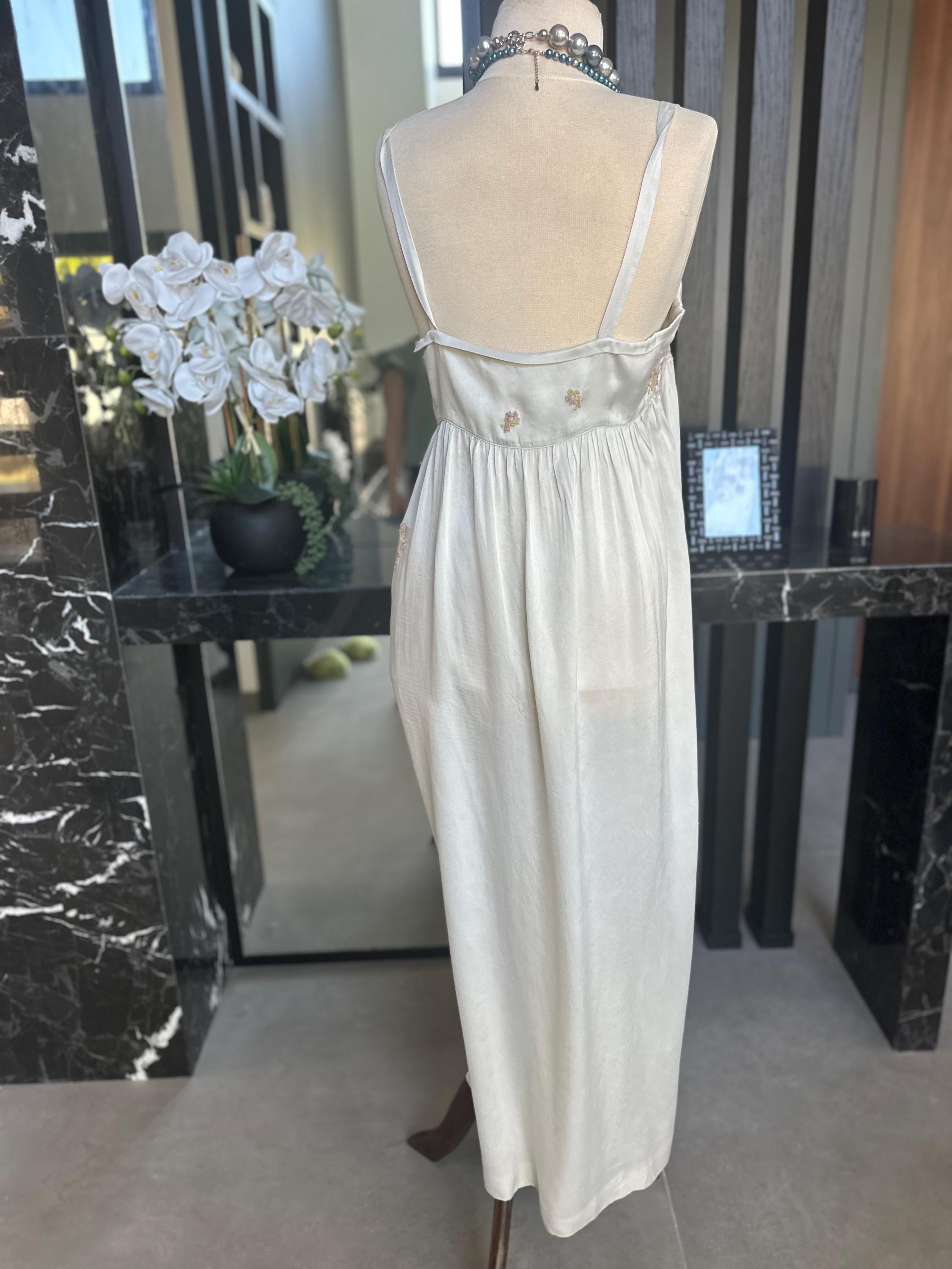 Vintage 1940s Grey Silk Slip Dress with lace Details