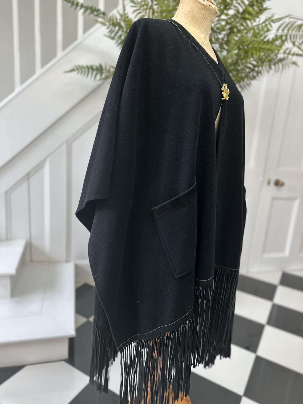 1970s black poncho 100% cashmere as stated on the label
