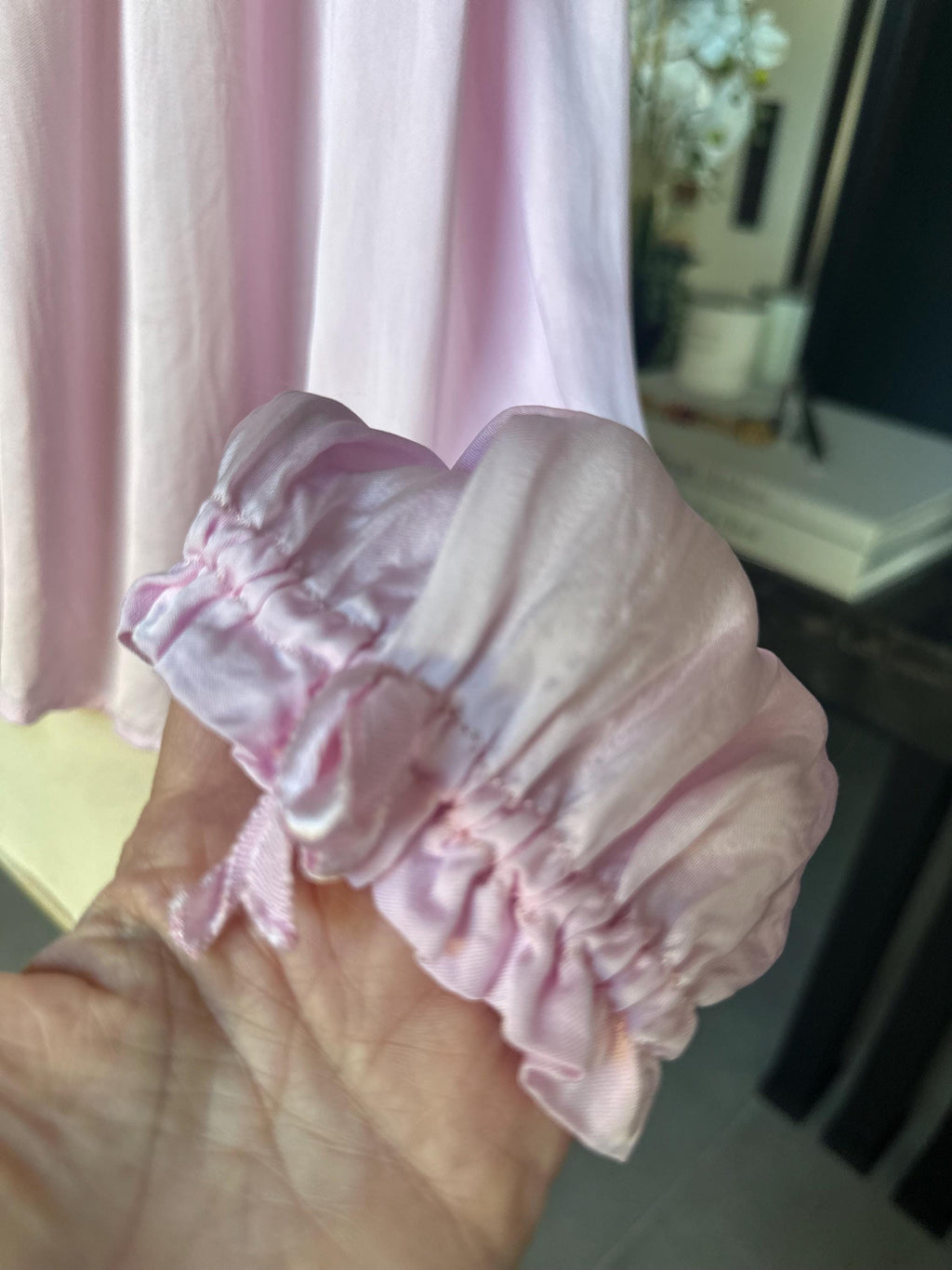 Antique 1940s pink Satin Bed Jacket – Authentic with Lace Trim Boler