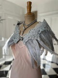 1920s 1930s Vintage style grey feather and lace cape bolero