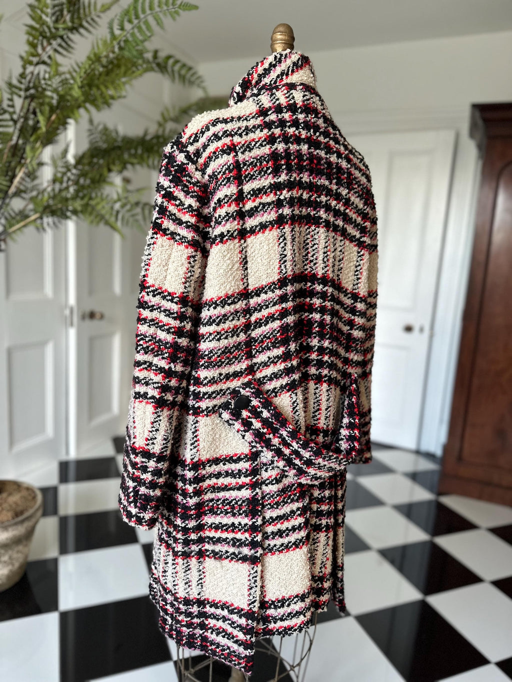 Designer Marni tweed coat on white black pink U.K. 12