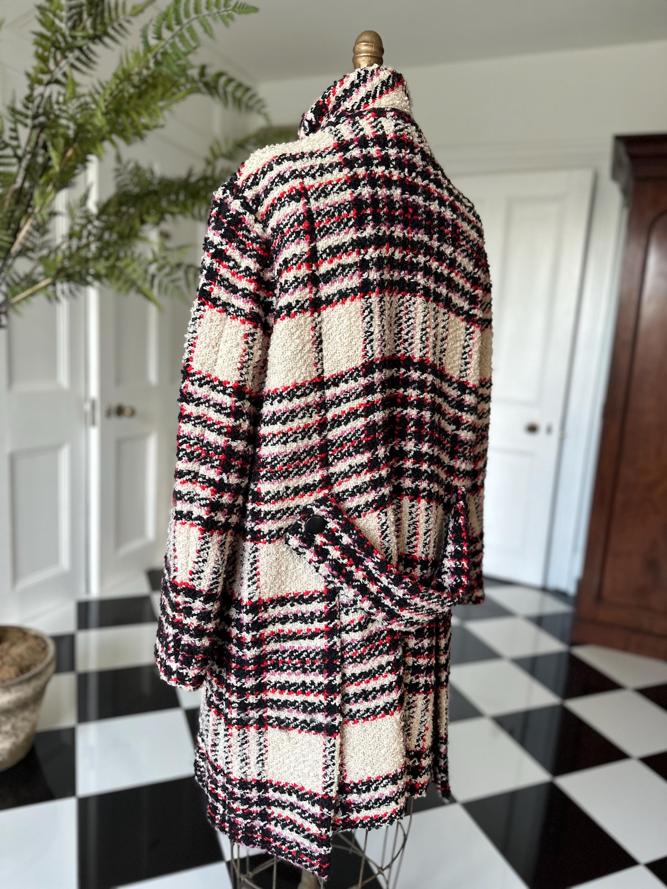 Designer Marni tweed coat on white black pink U.K. 12