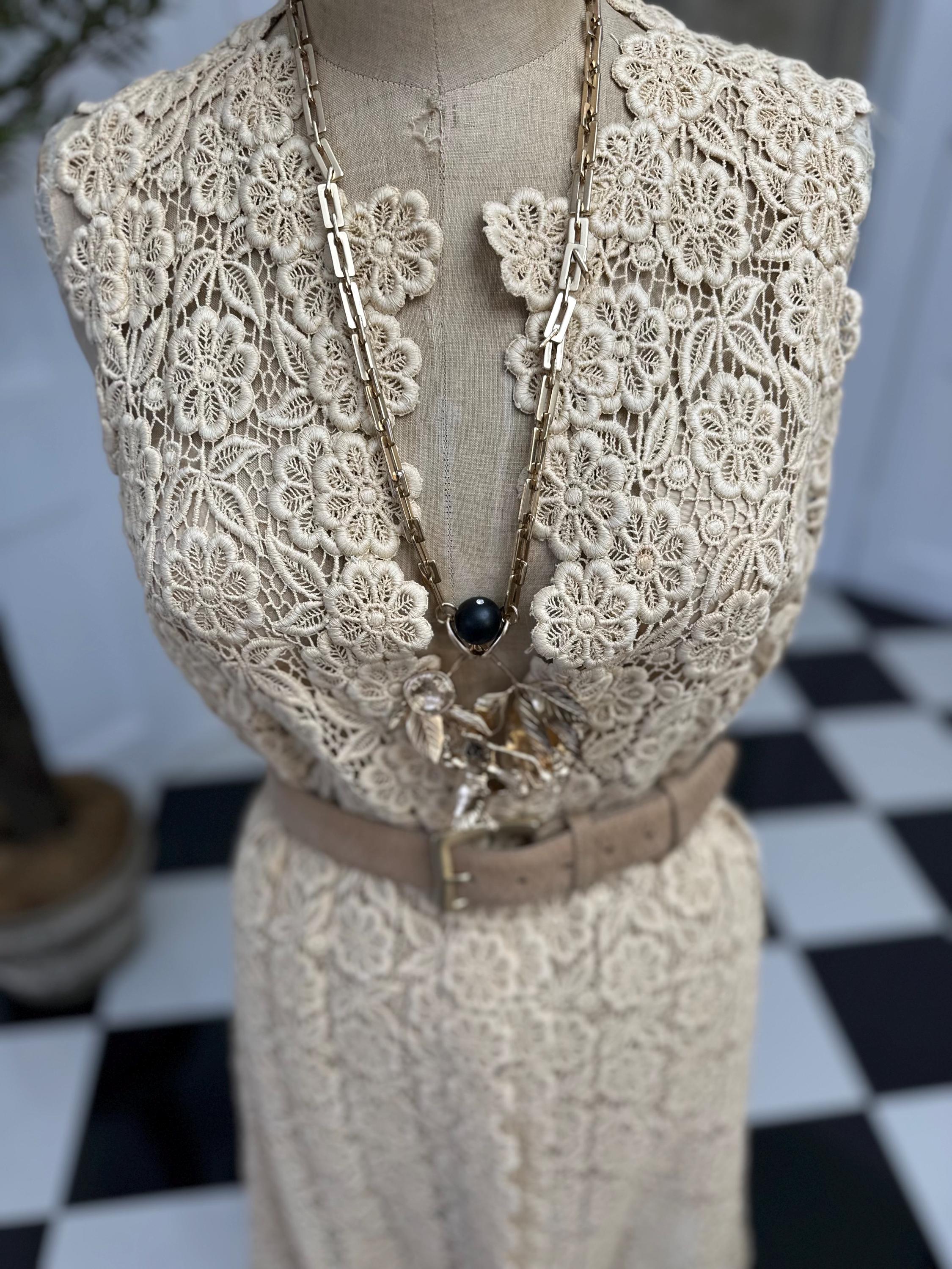 1970s boho style cream lace sleeveless long cardigan