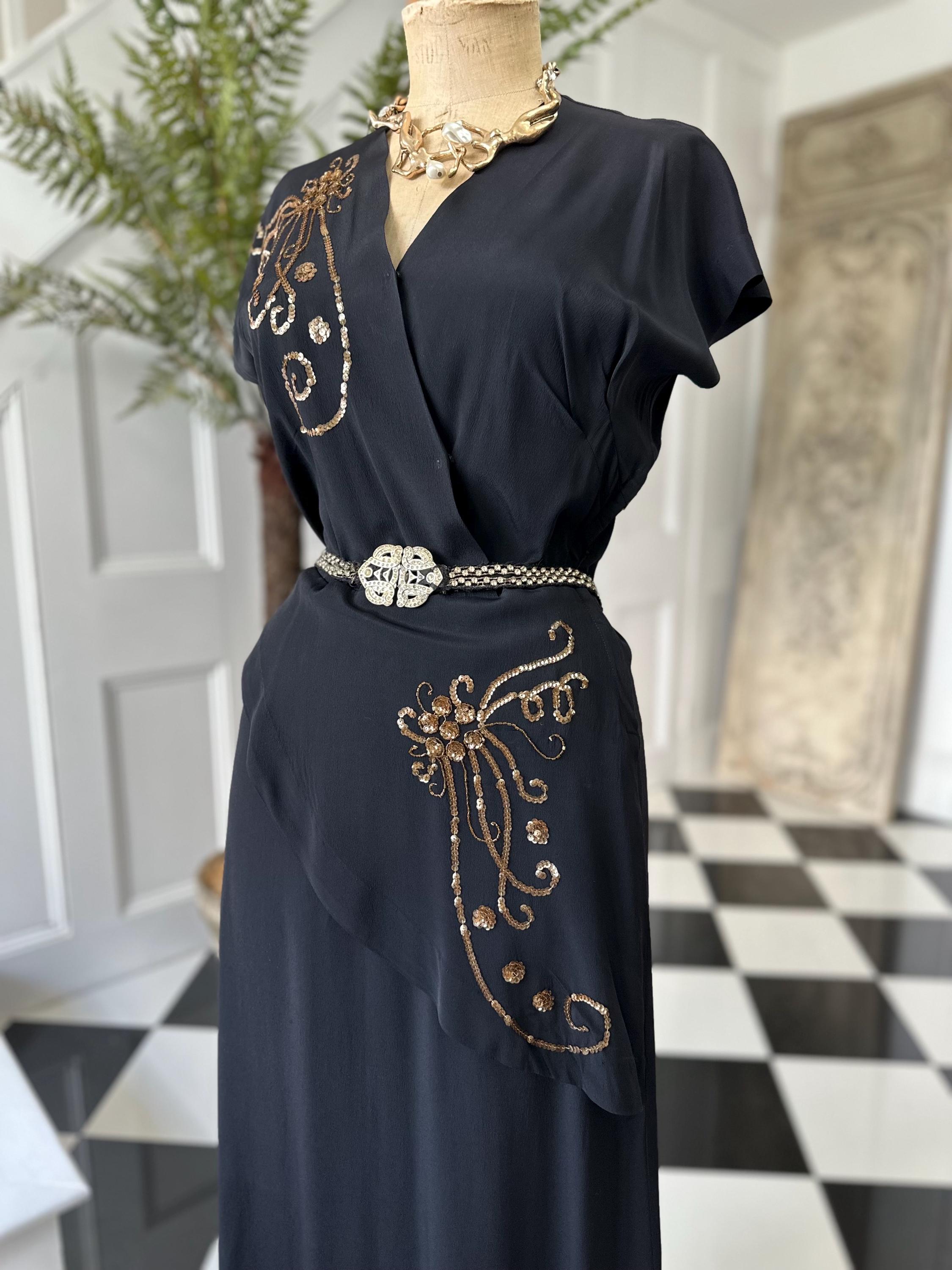 1940s black dress with sequin details