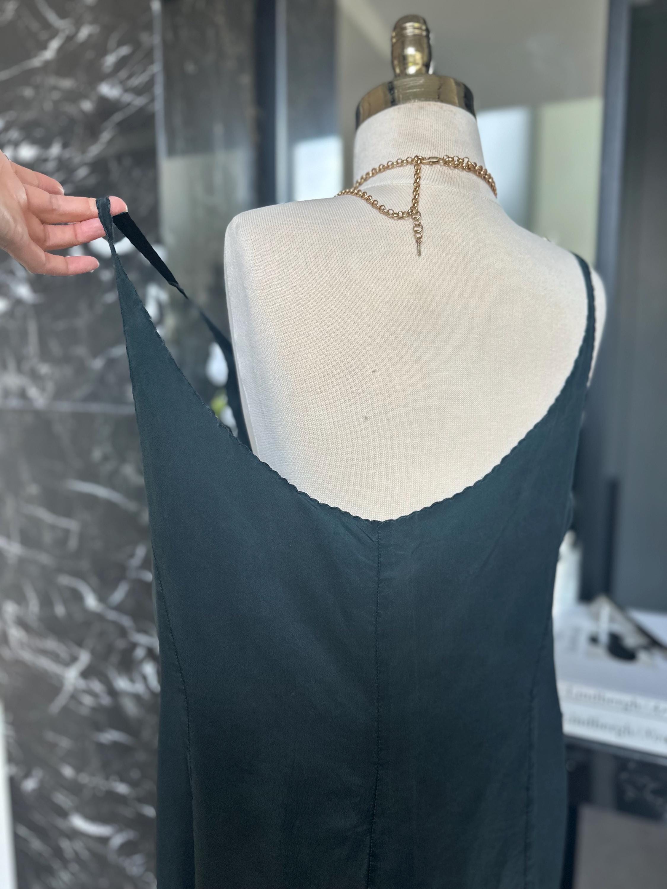 1940s Washed Black Silk Slip – Extra Large Archive Piece, Midi Silhouette