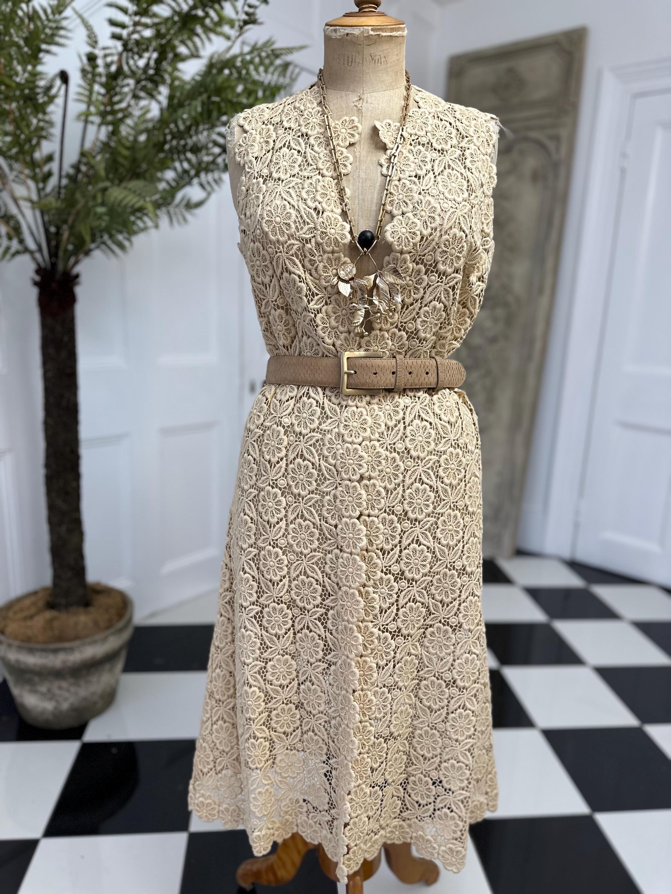1970s boho style cream lace sleeveless long cardigan
