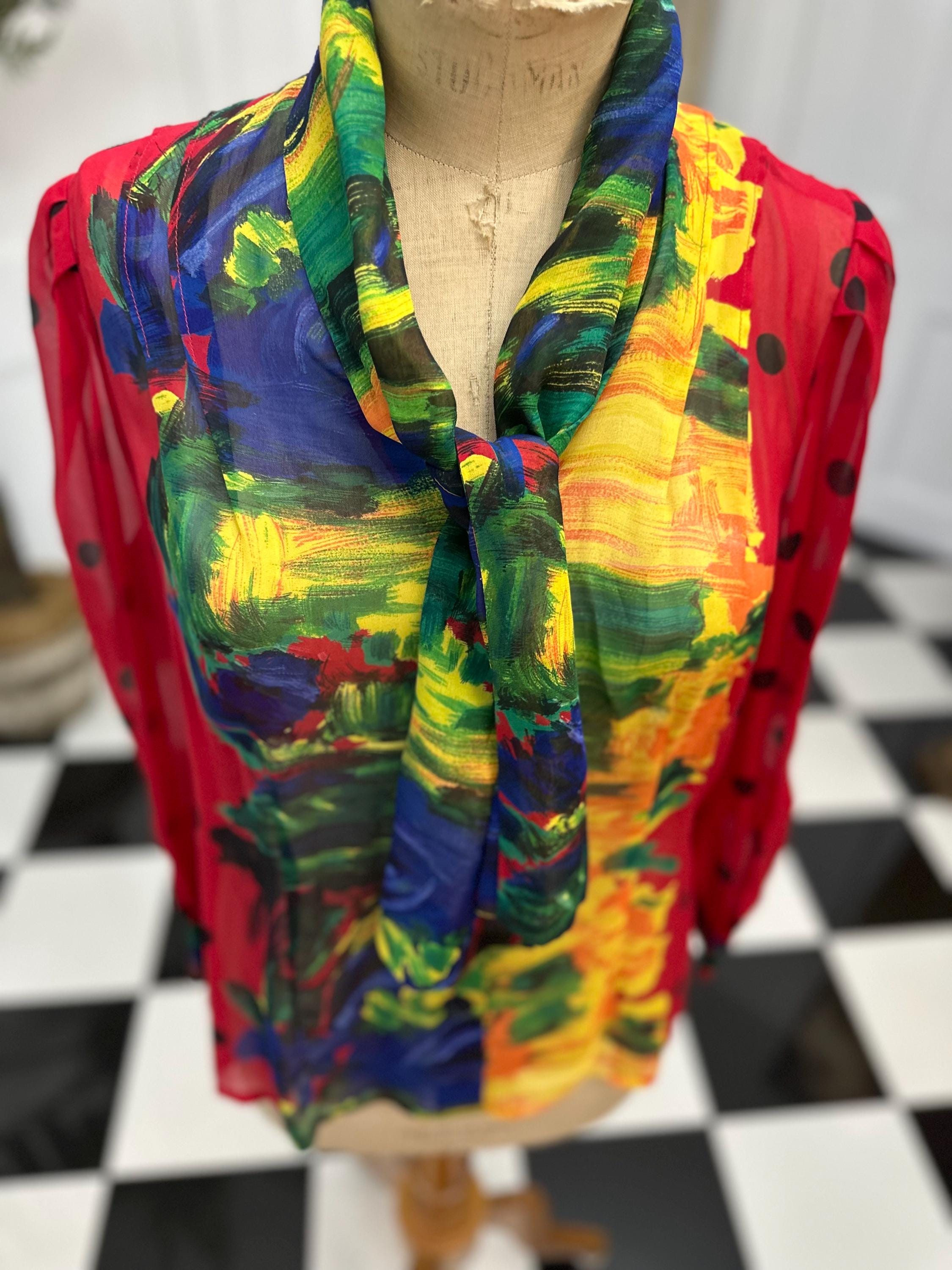 1980s Silk Crepe Blouse: Red Polka Dot Long Sleeve with Pussy Bow