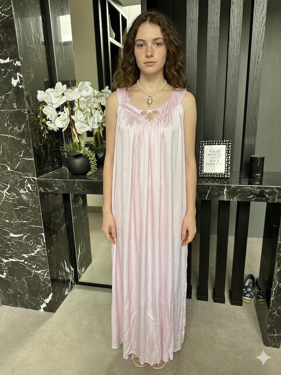 Vintage pink  liquid satin slip dress – Off-Shoulder Gown
