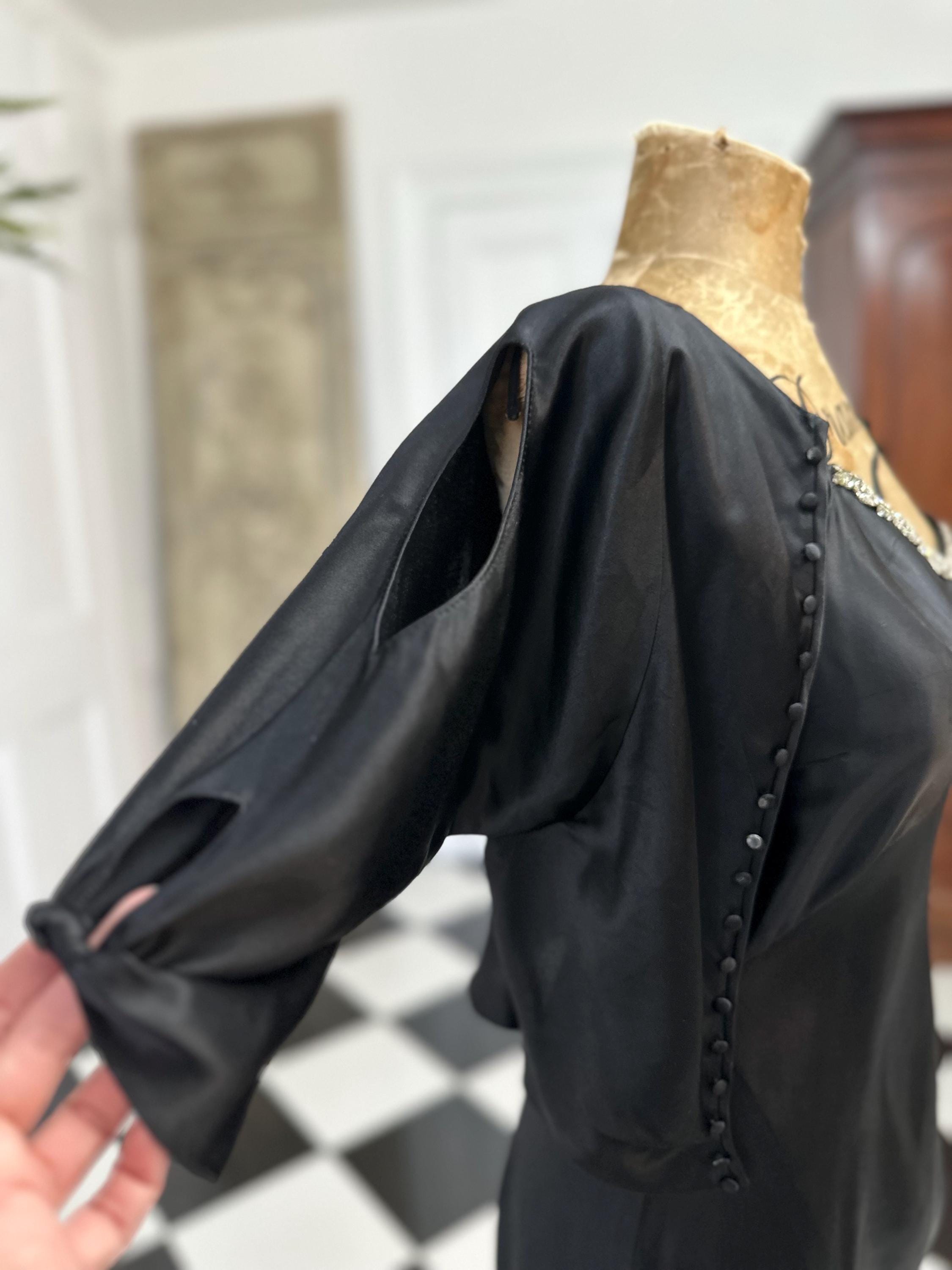 1930s Bias cut silk satin black slip dress with matching bolero