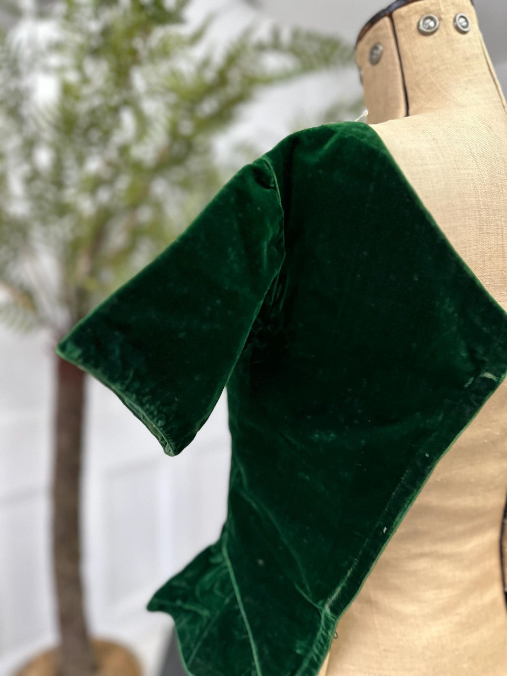 1860s Emerald Green Velvet Bodice Corset: Antique Ribbon, Collectible
