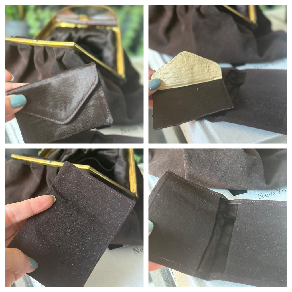 1930s Brown Suede leather handbag slouch style