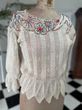 Vintage 1970 hand crochet floral lace blouse