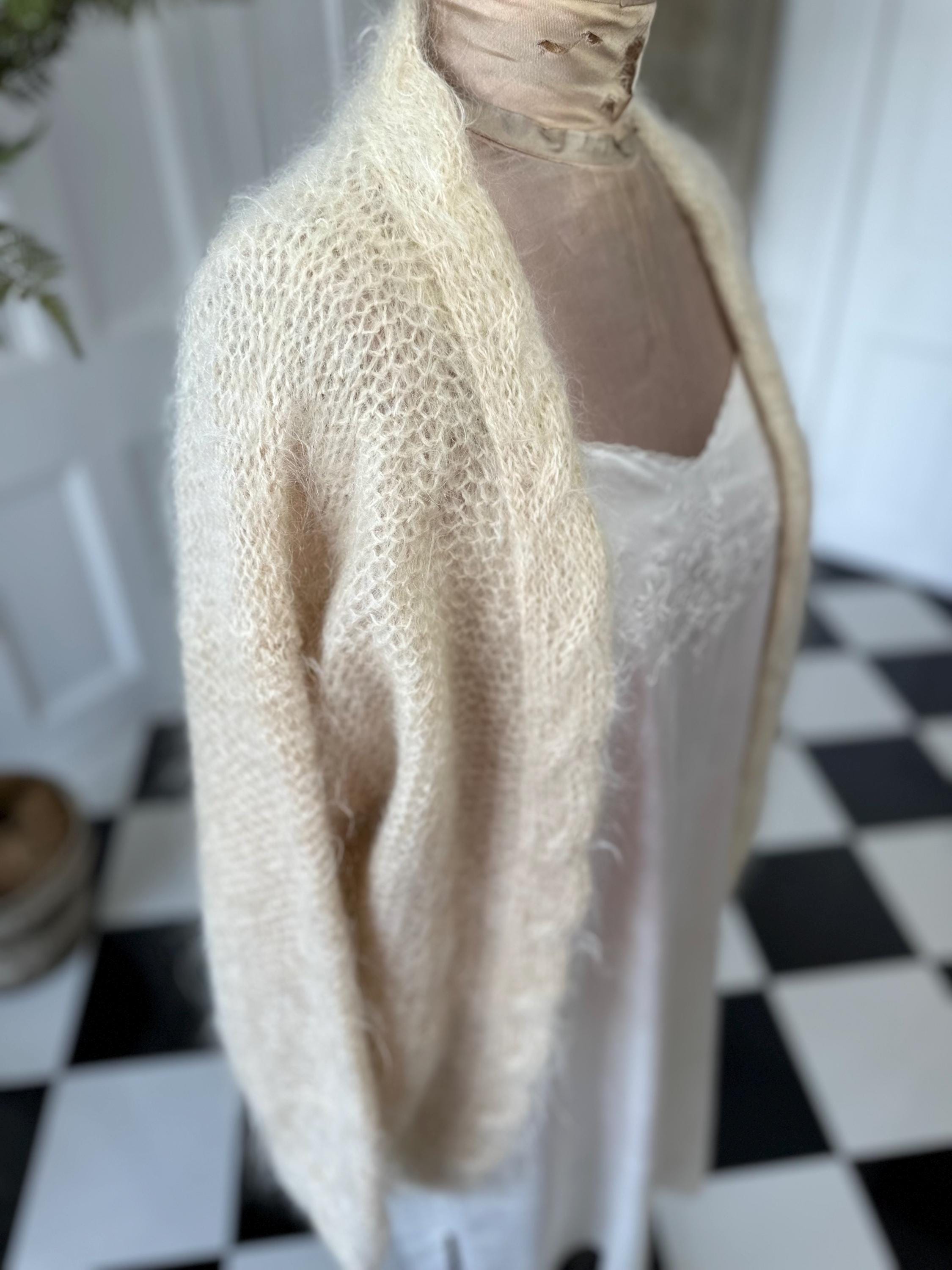 Vintage Hand Knitted mohair cream  Cardigan Cozy Layering Essential