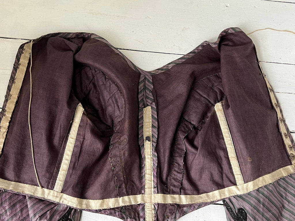 Antique 1850 1860s two tone purple silk bodice