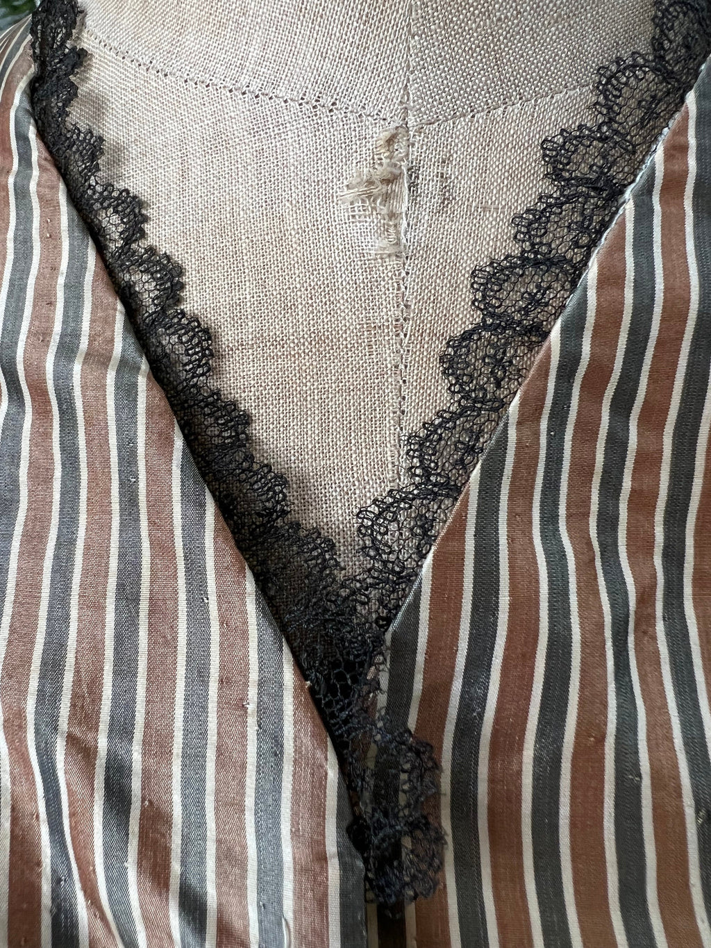 1850s silk bodice blouse in golden bronze  stripes