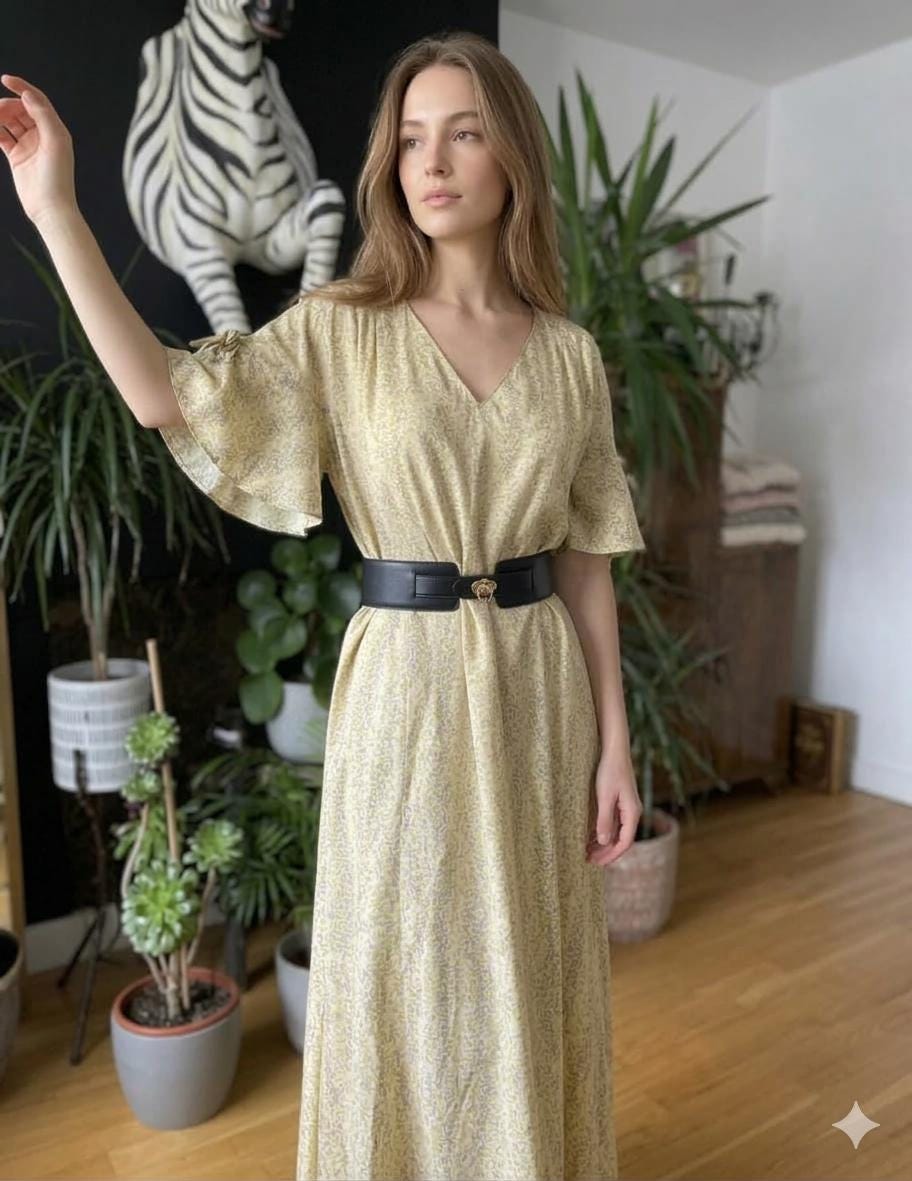 1920s 1930s summer Silk floral dress short sleeves