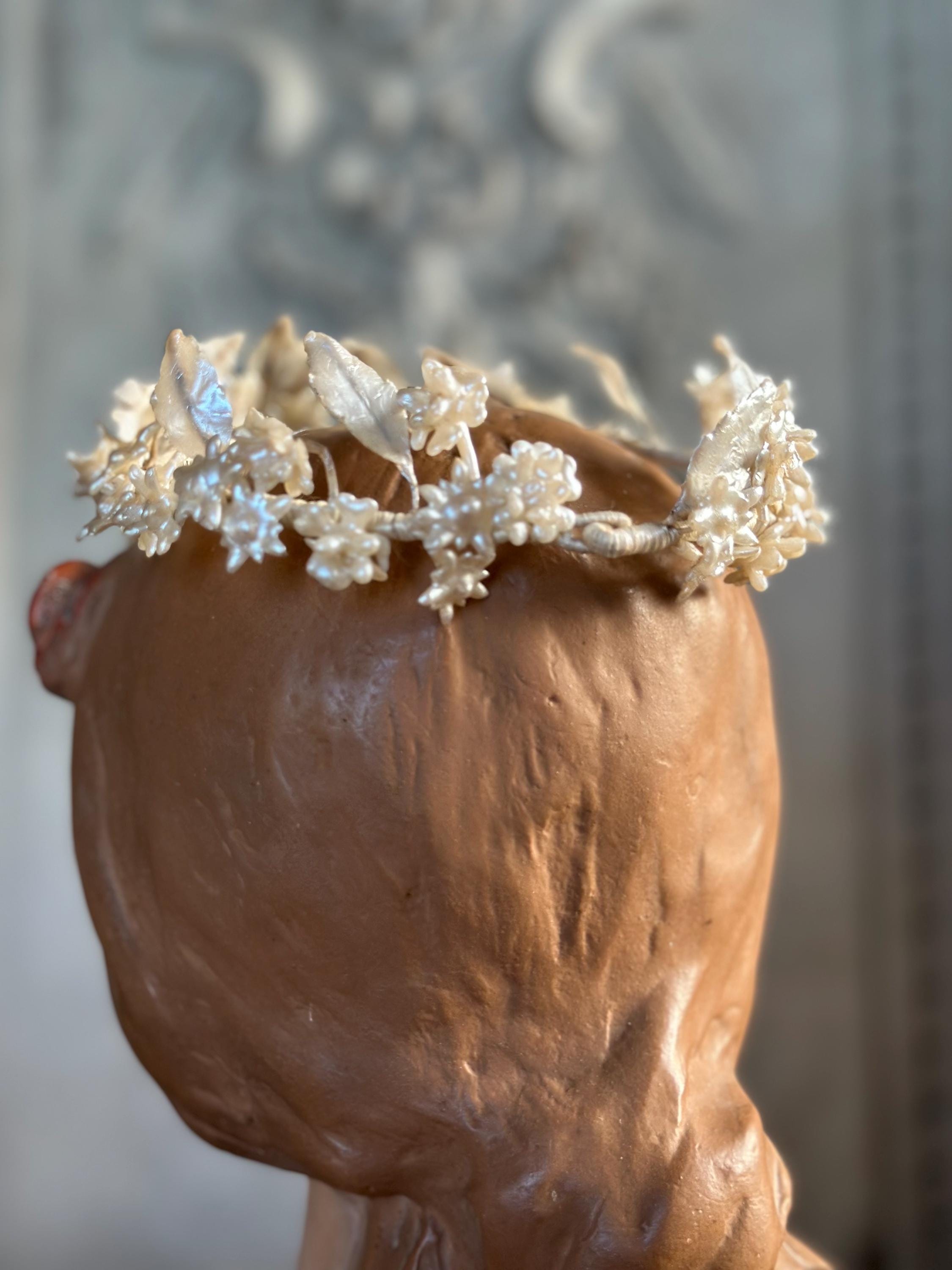 Vintage Floral Wax Tiara Grecian style 1930s 40s