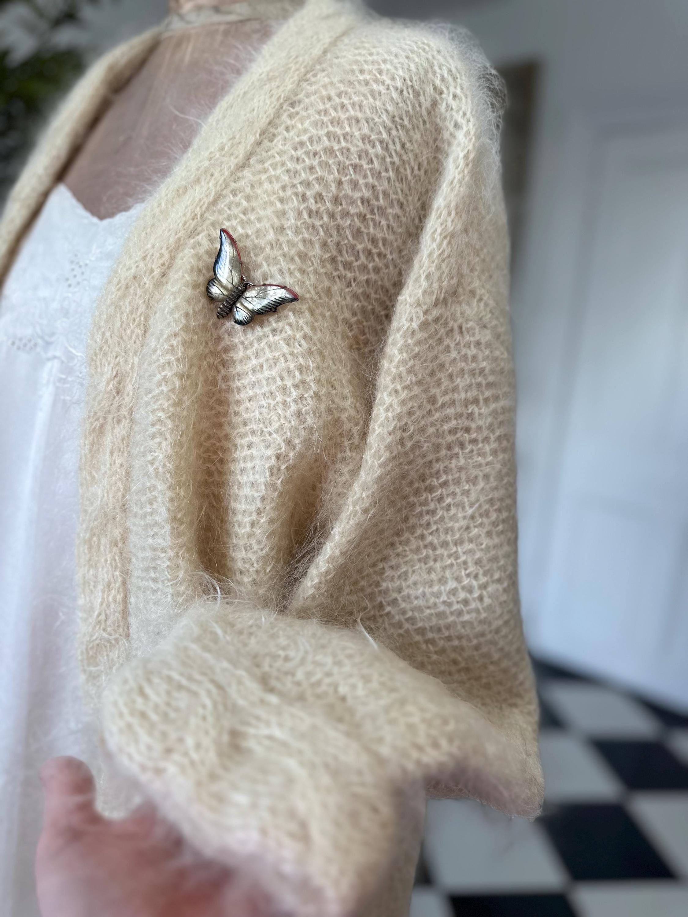 Vintage Hand Knitted mohair cream  Cardigan Cozy Layering Essential