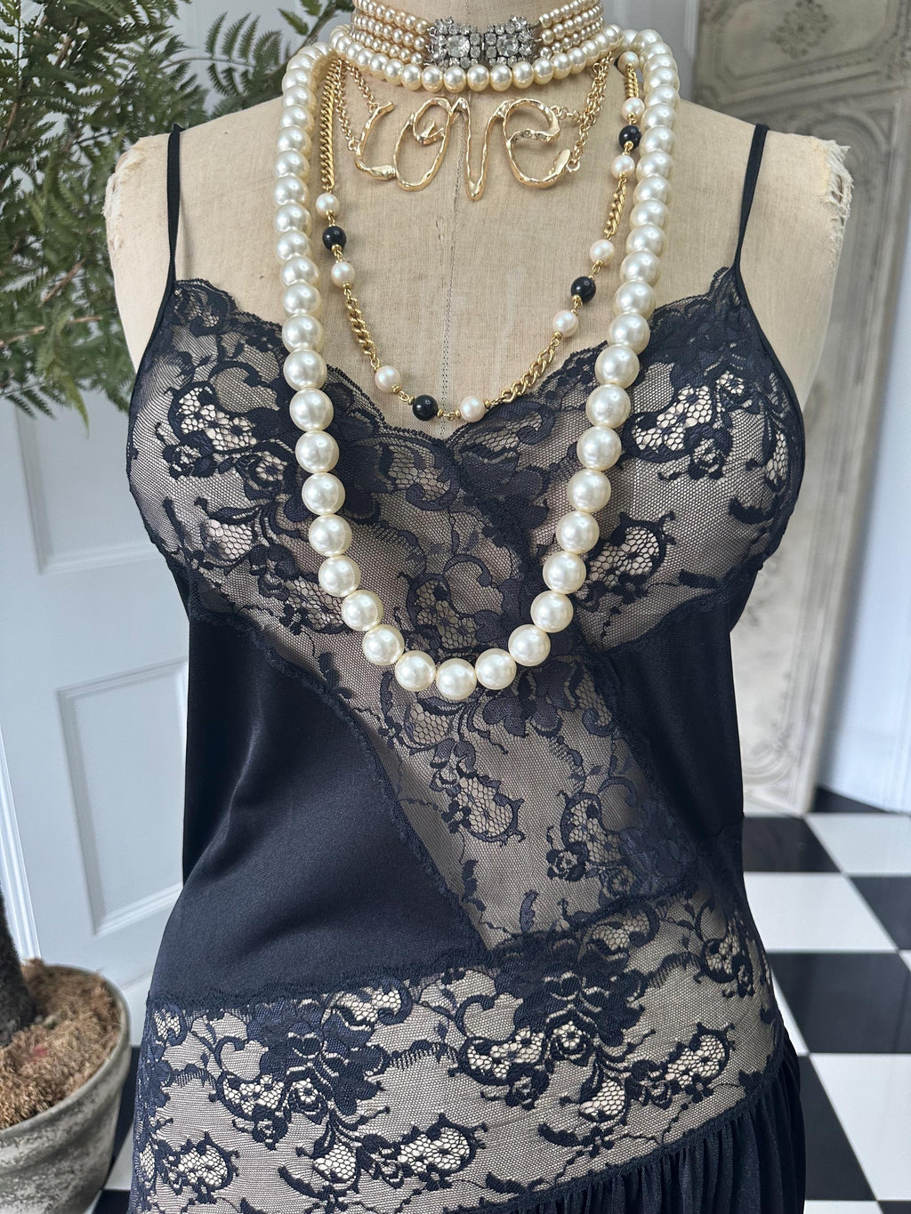 Vintage 1950 black lace slip dress lingerie