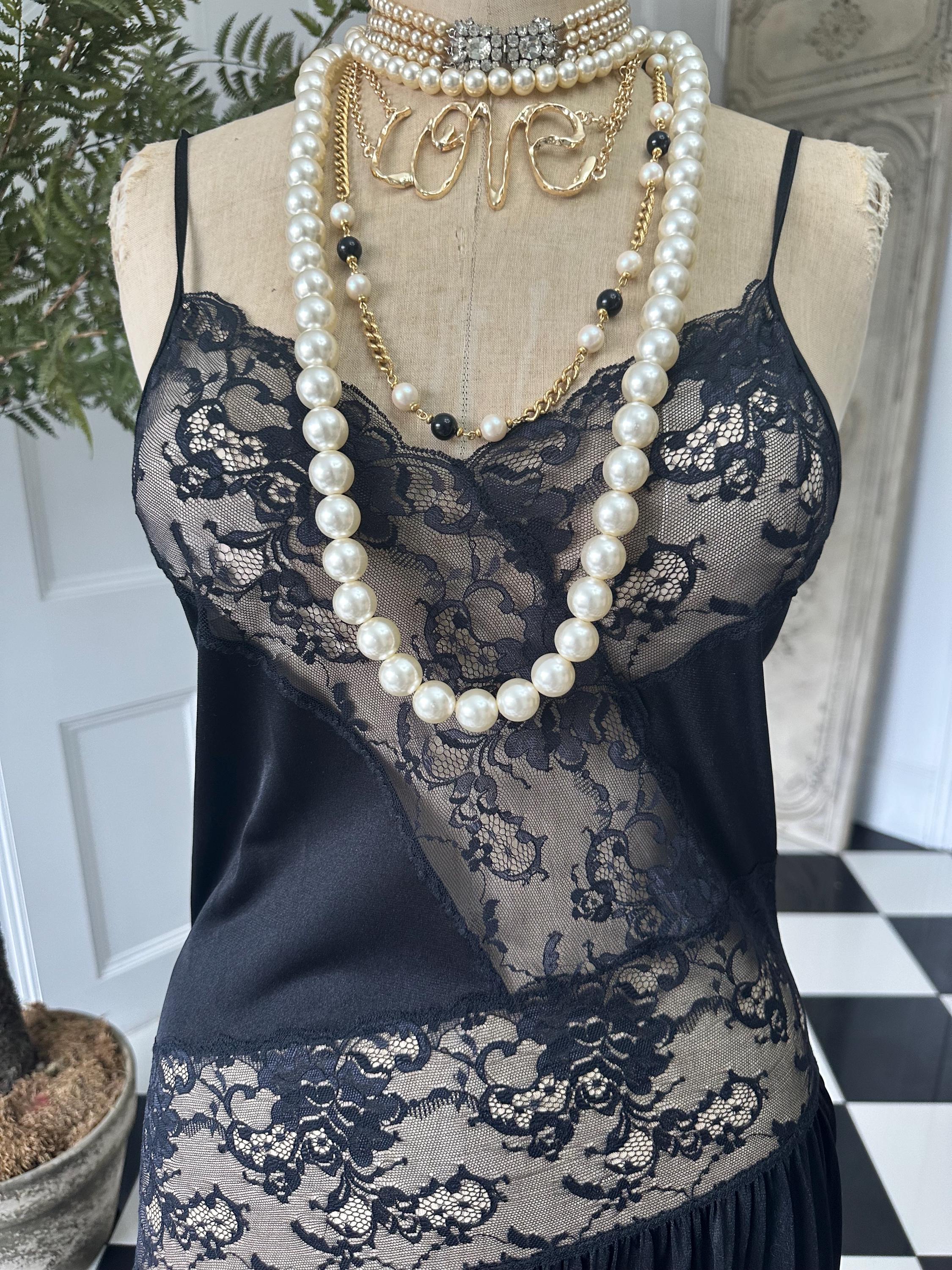 Vintage 1950 black lace slip dress lingerie