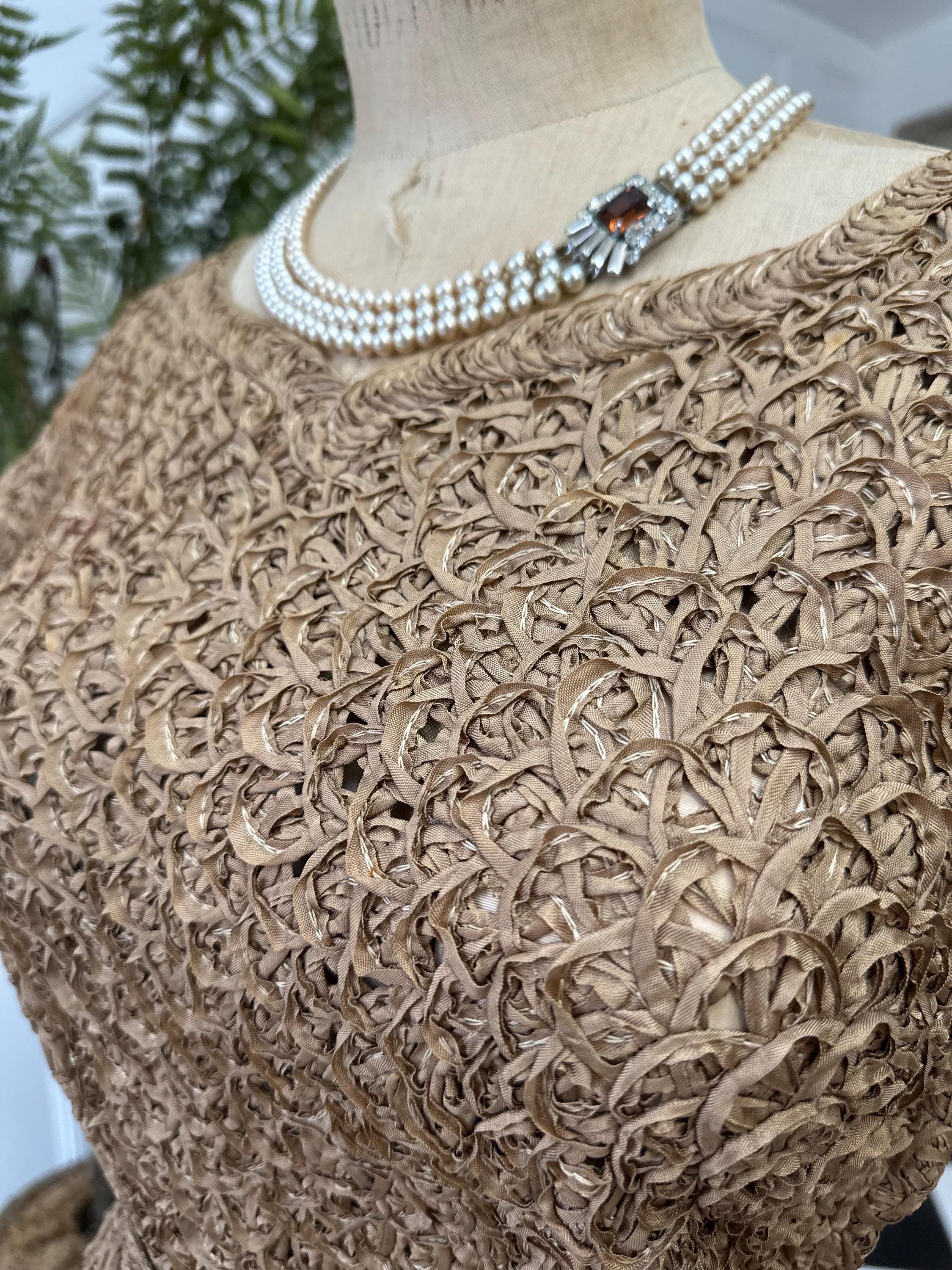 1940s Ribbon Work Dress: Brown Vintage Irene of Glenton