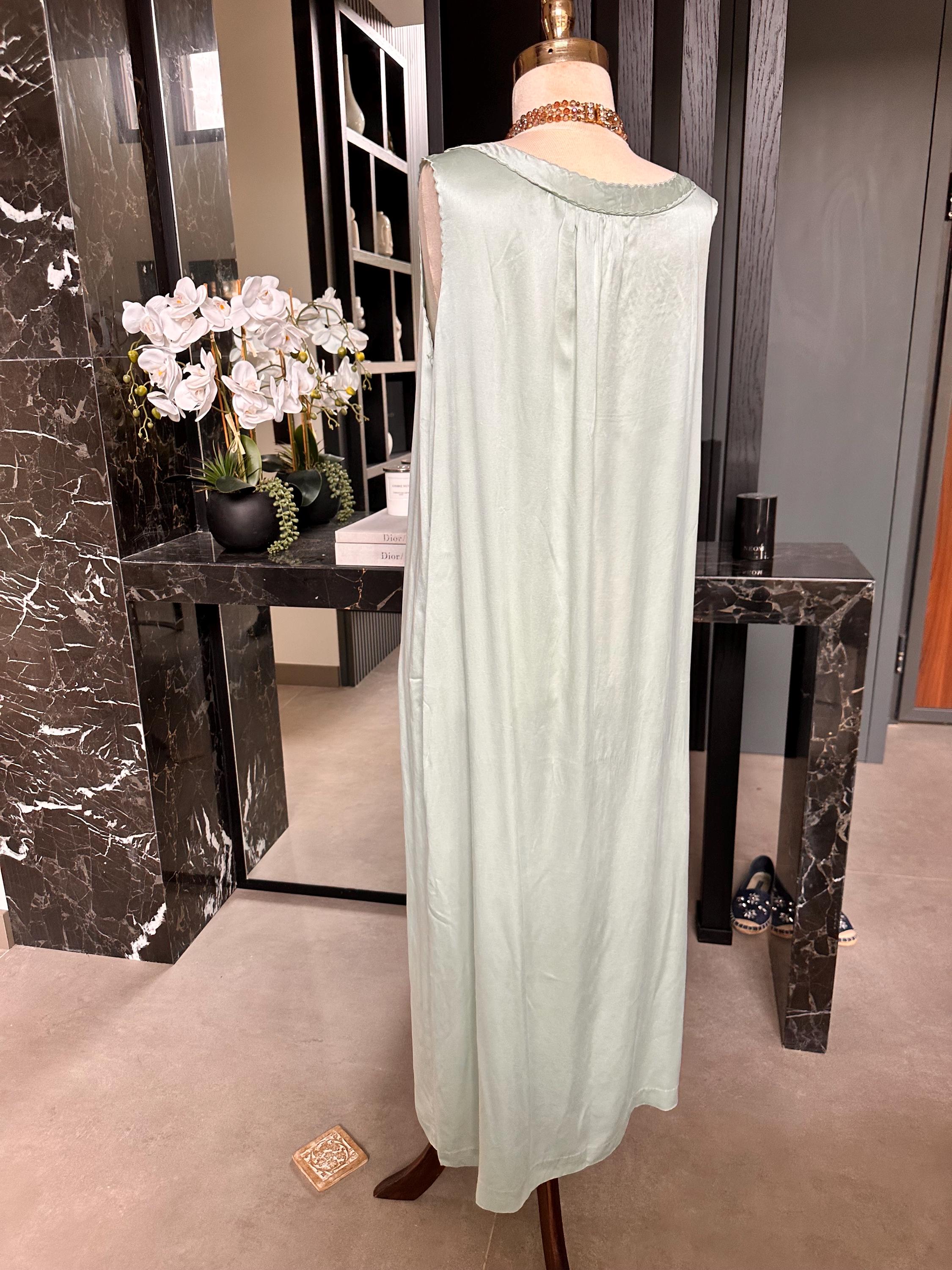 Vintage Green  Silk slip dress – Off-Shoulder Gown