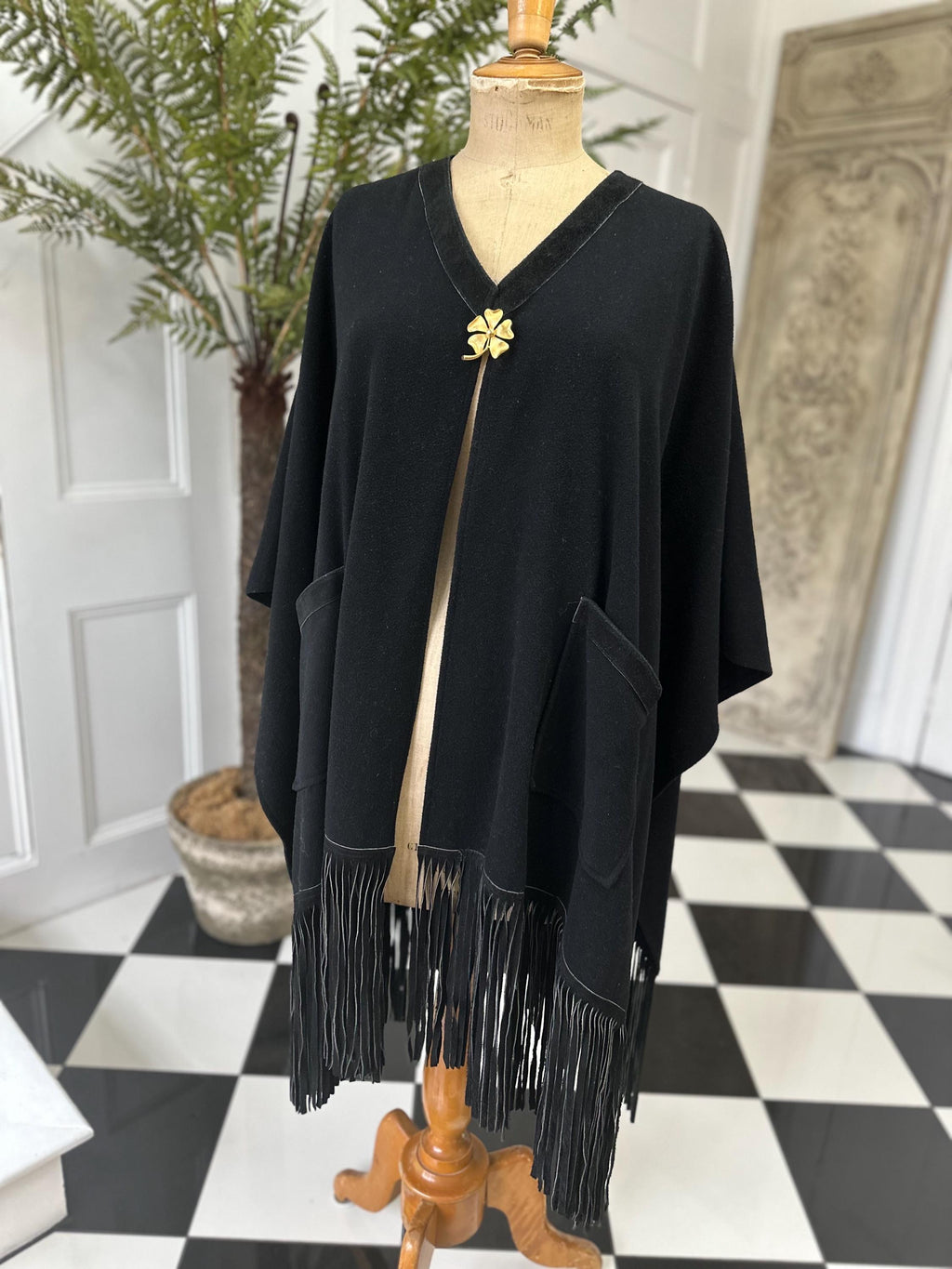 1970s black poncho 100% cashmere as stated on the label
