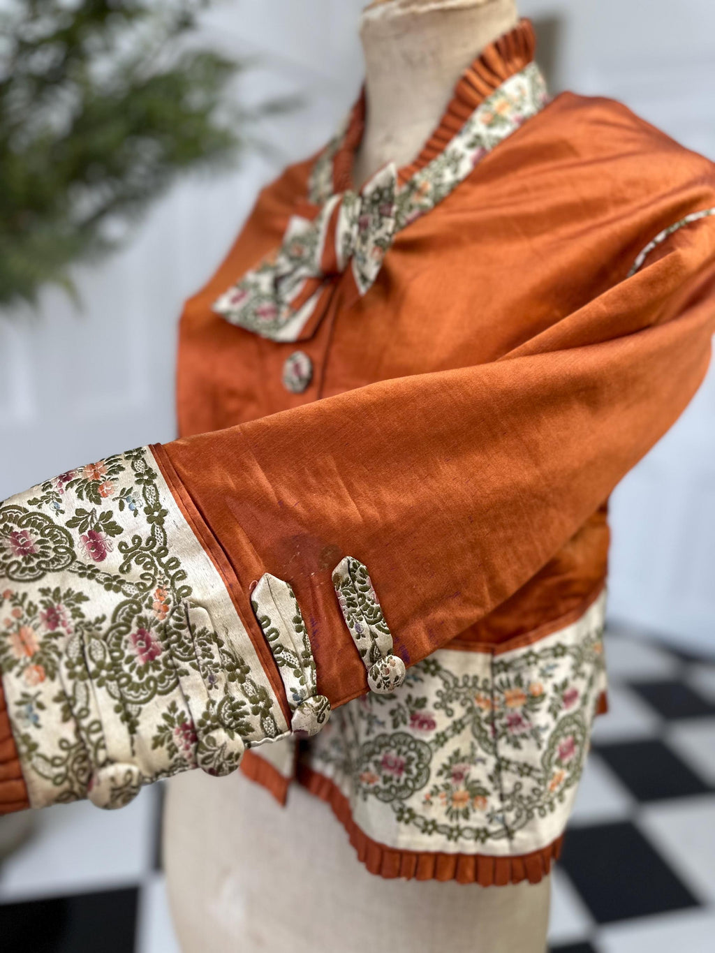 1890s Antique burned orange  silk satin victoria jacket