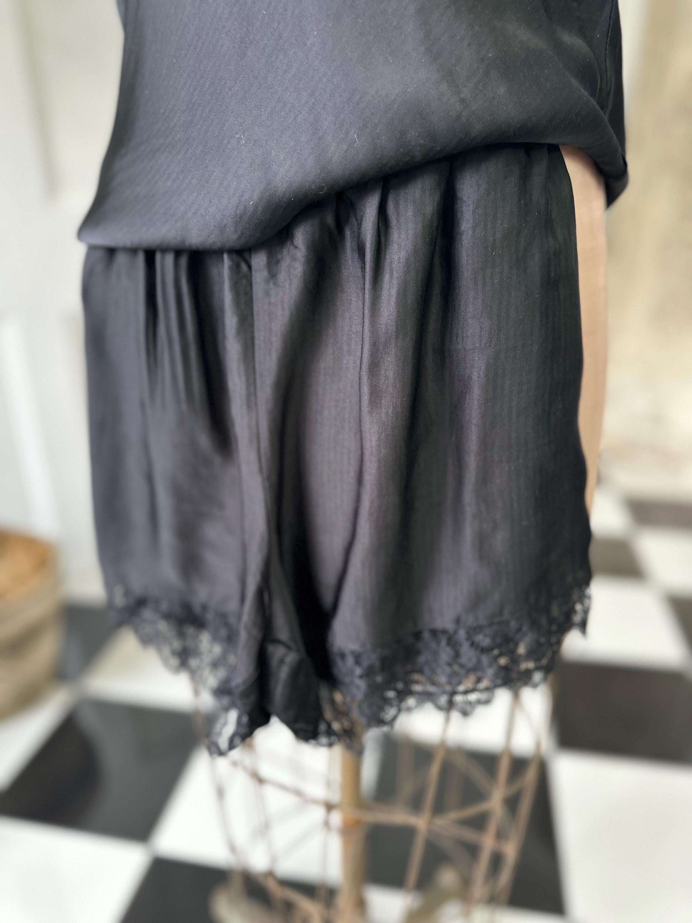 Vintage style Pierre Cardin  black silky camisole with lace details and matching top pants