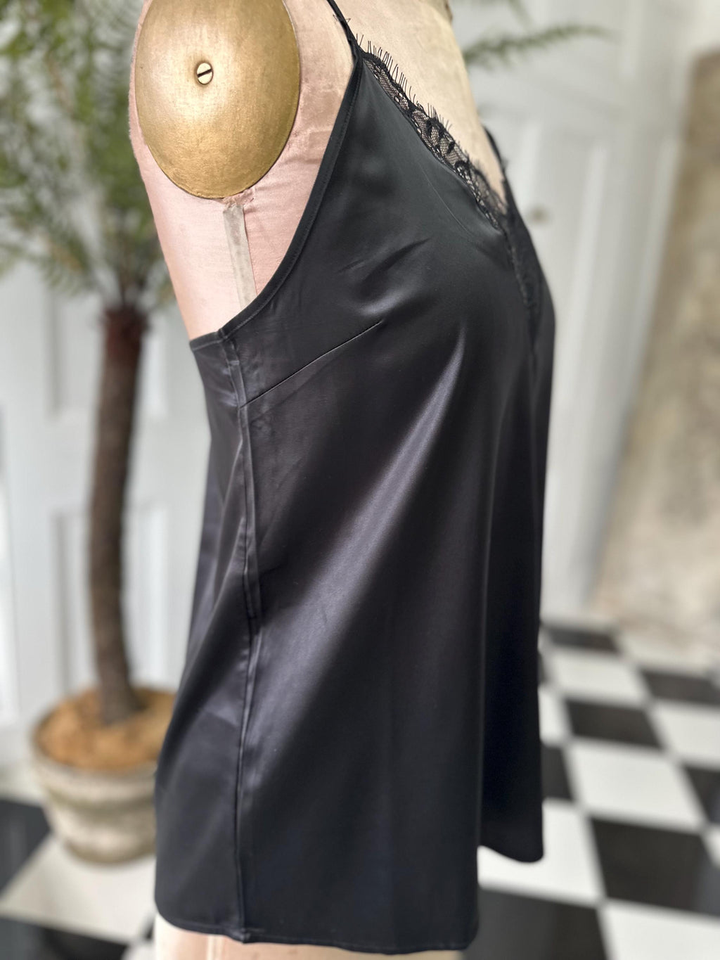 Vintage 1930s style satin and lace black camisole large size