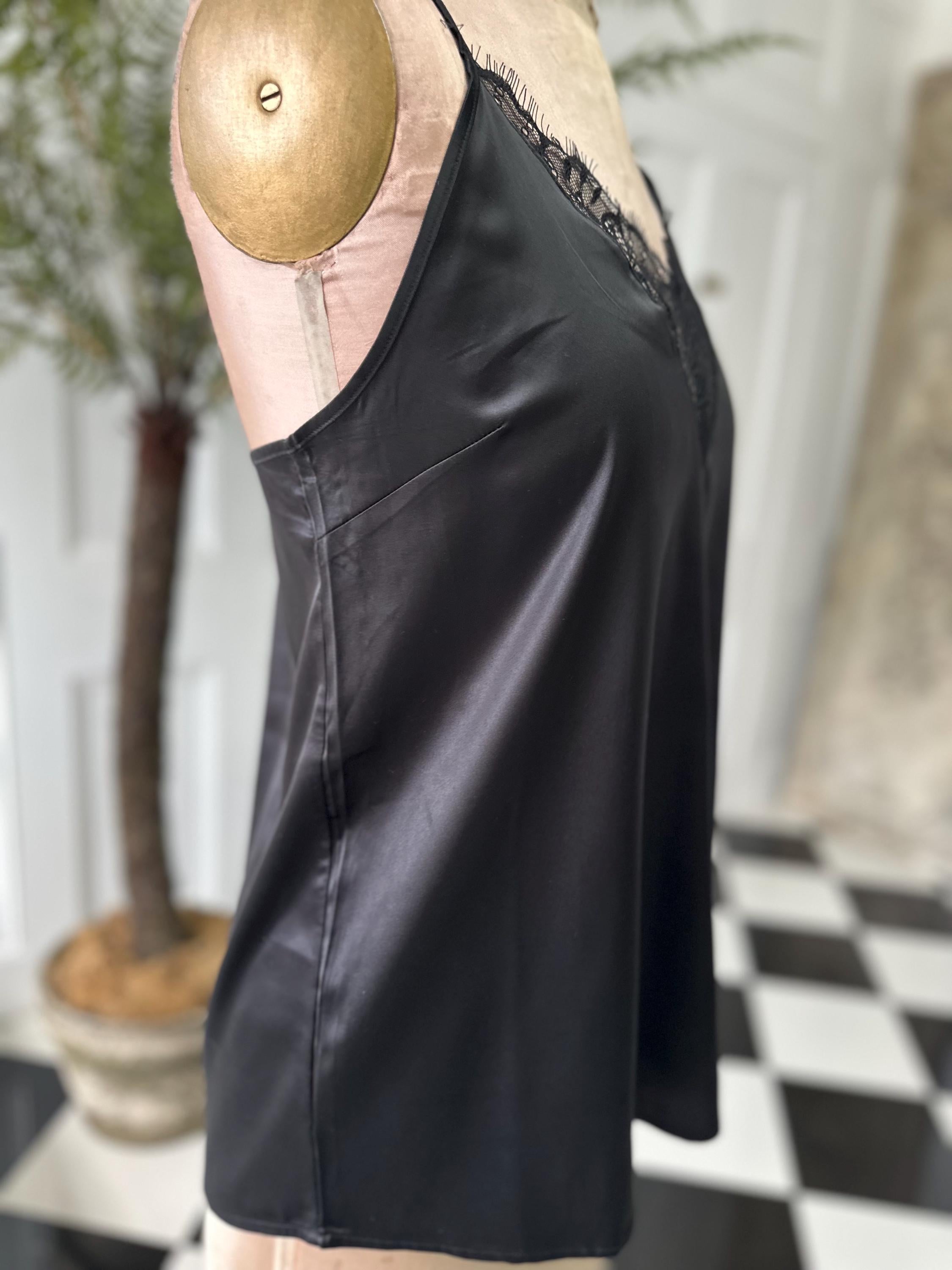 Vintage 1930s style satin and lace black camisole large size
