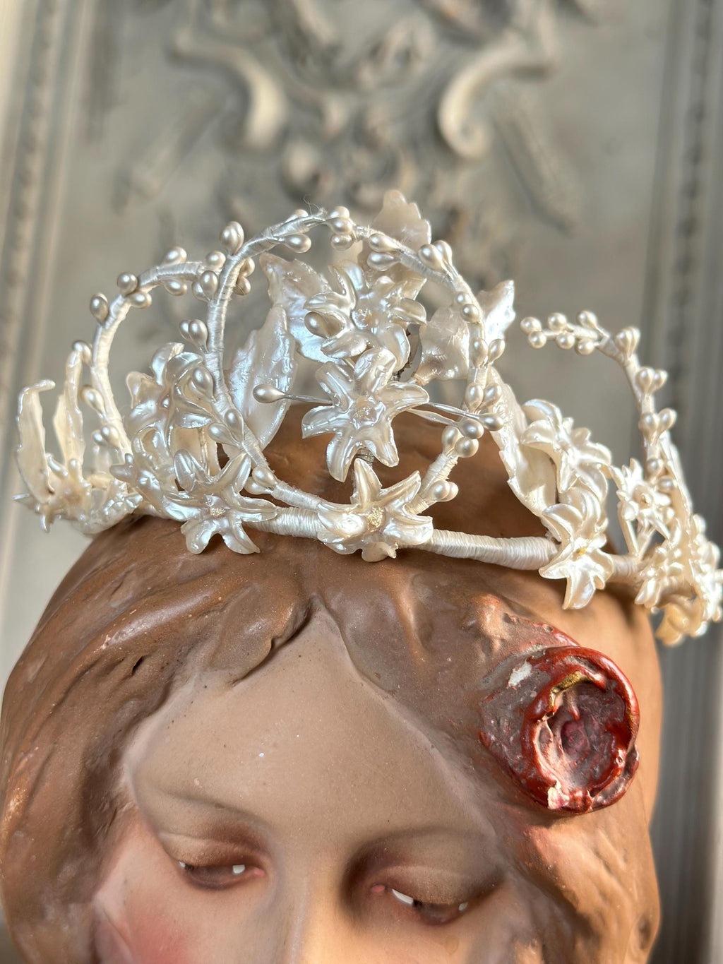 Antique 1940s  Floral Wax Tiara