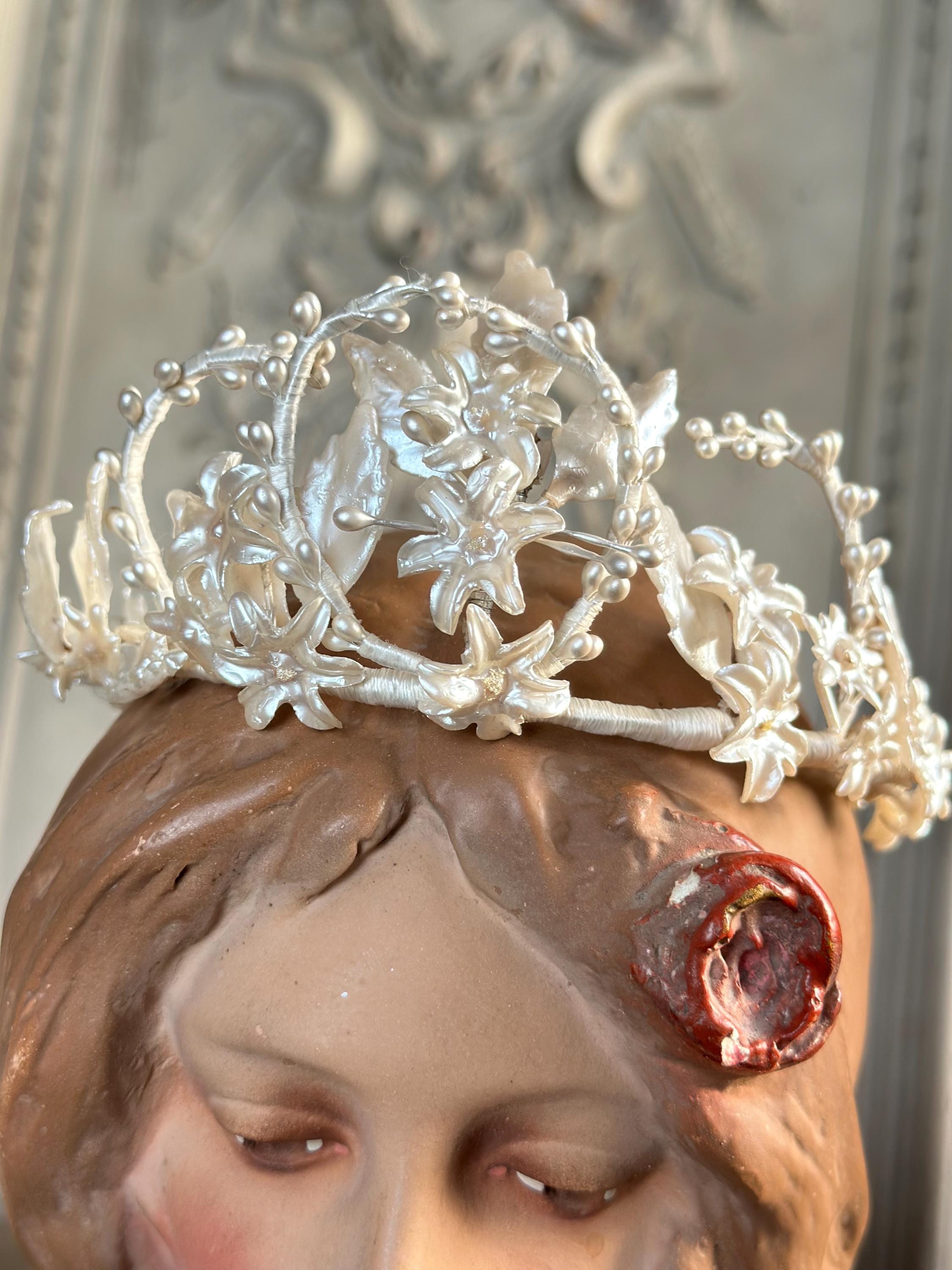 Antique 1940s  Floral Wax Tiara