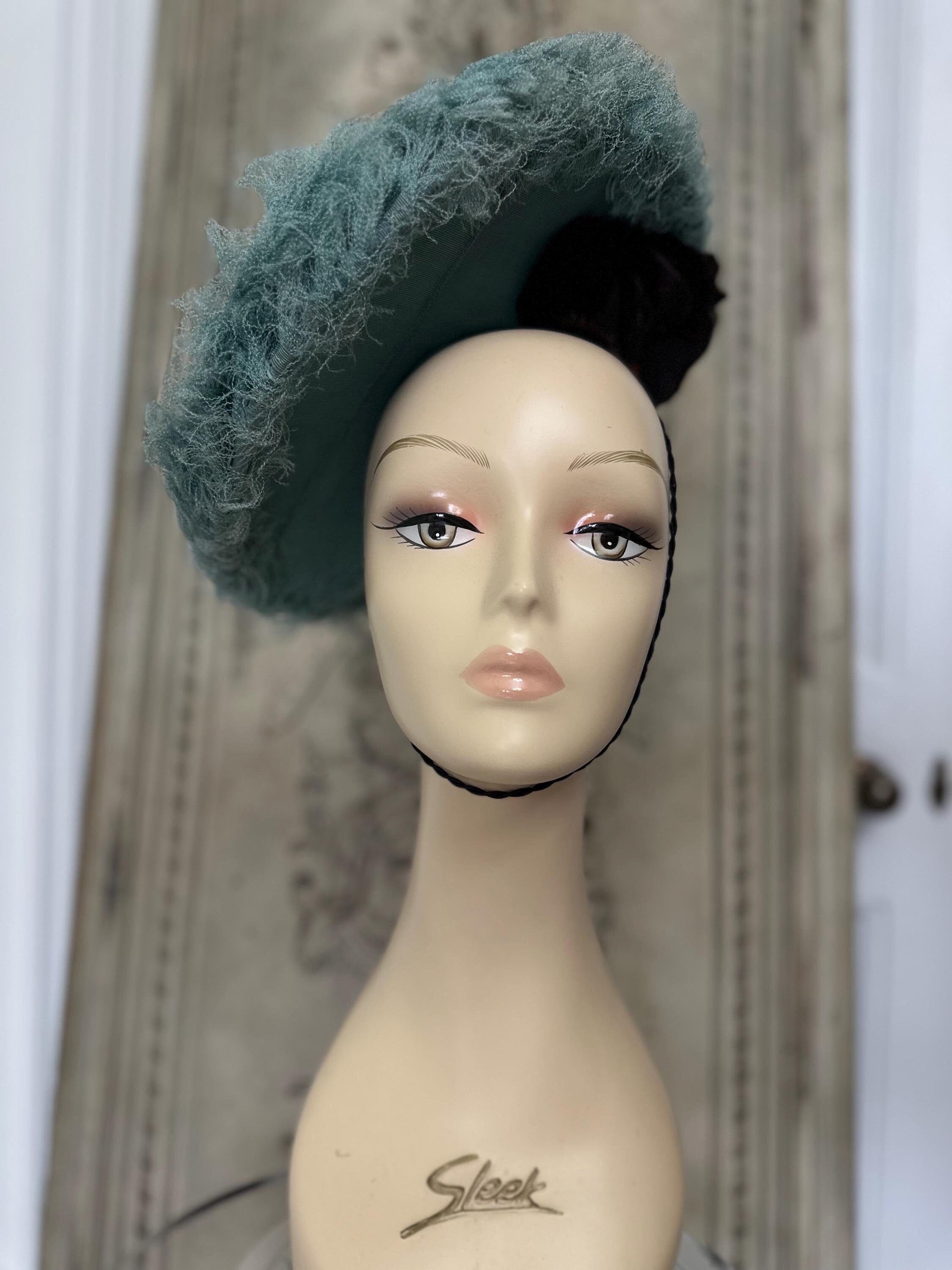 1950s Blue Silk Grosgrain Hat with Silk Flower