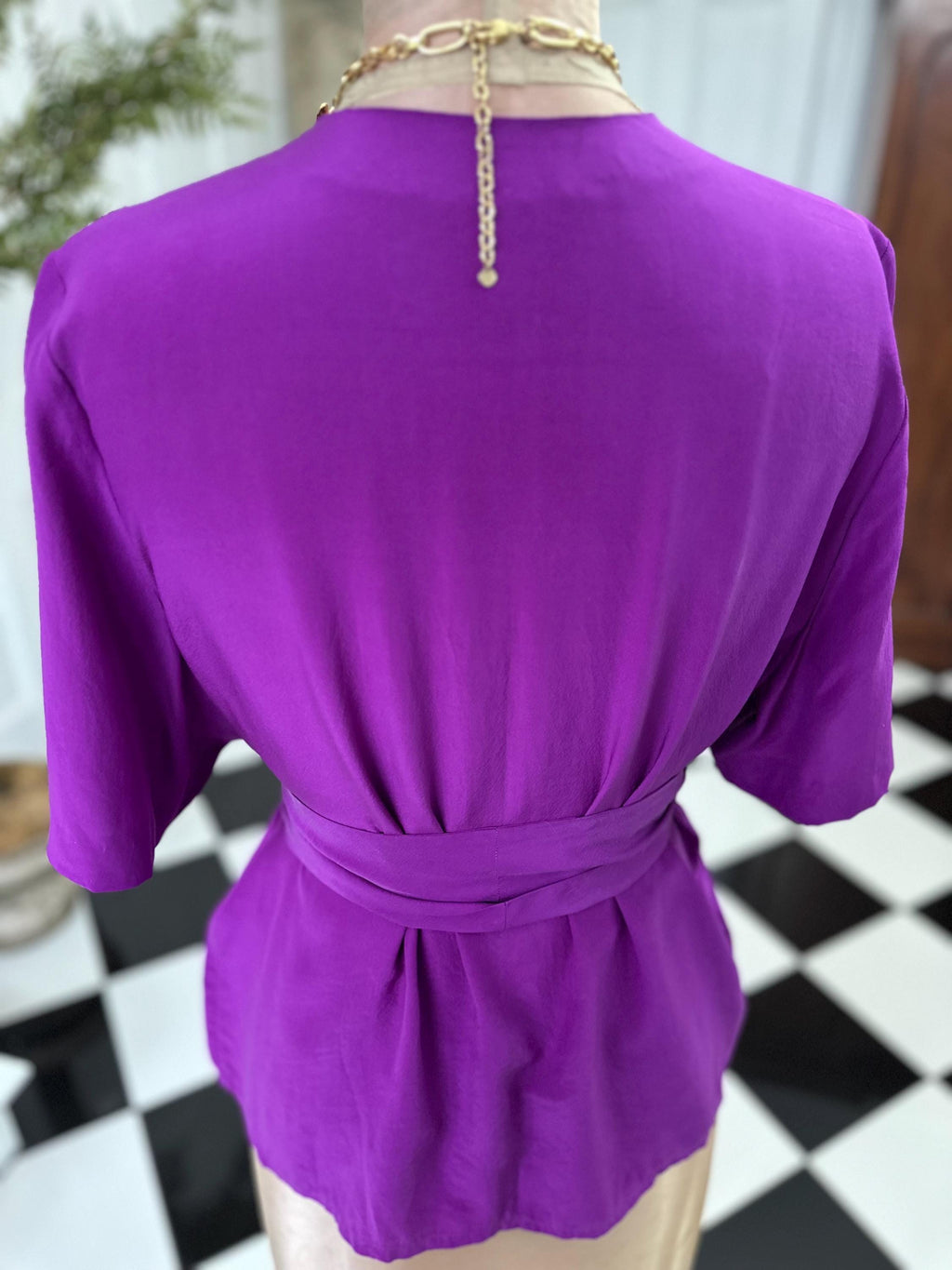 Vintage Deep Purple Silk Blouse with silk belt