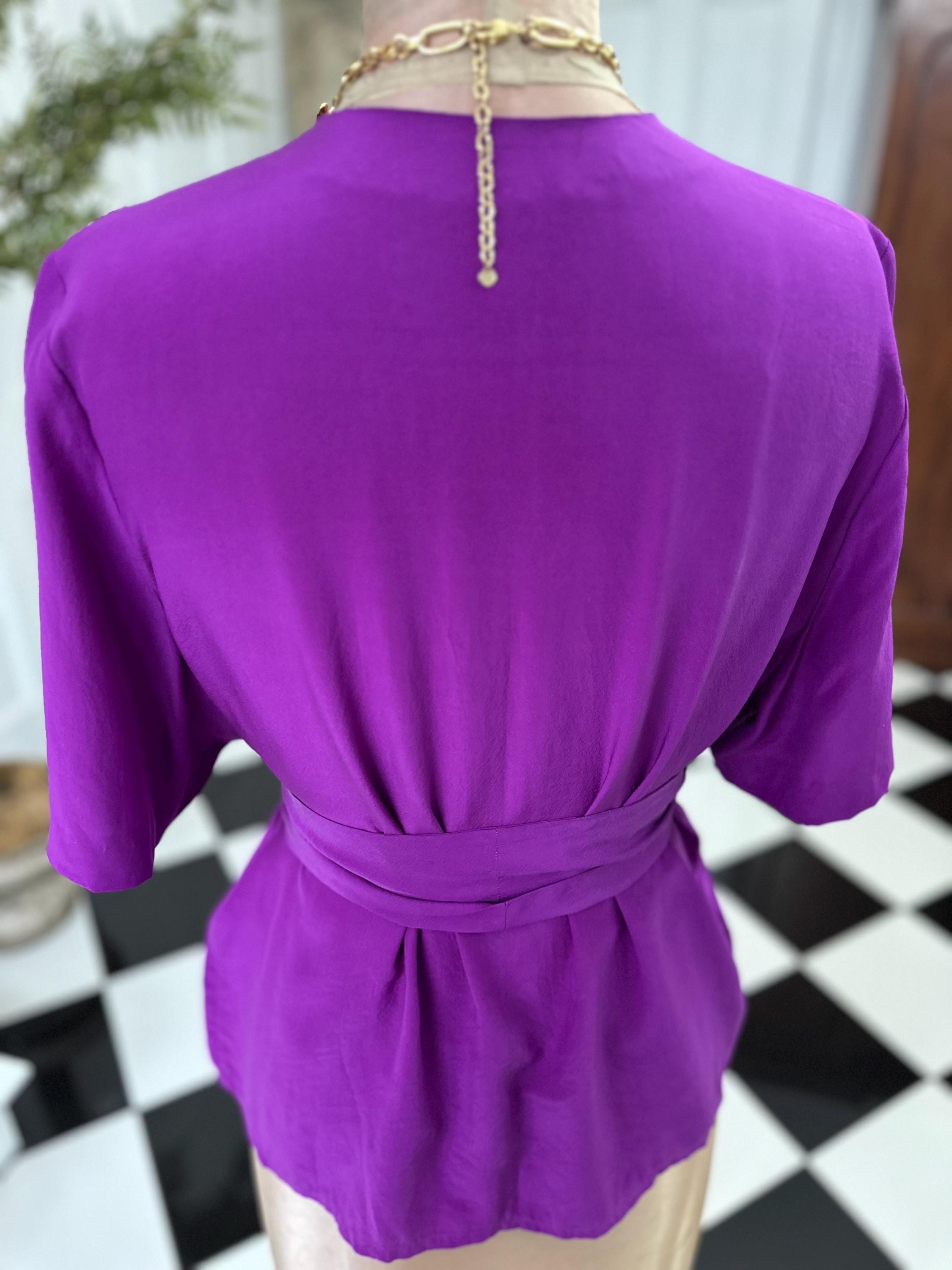 Vintage Deep Purple Silk Blouse with silk belt