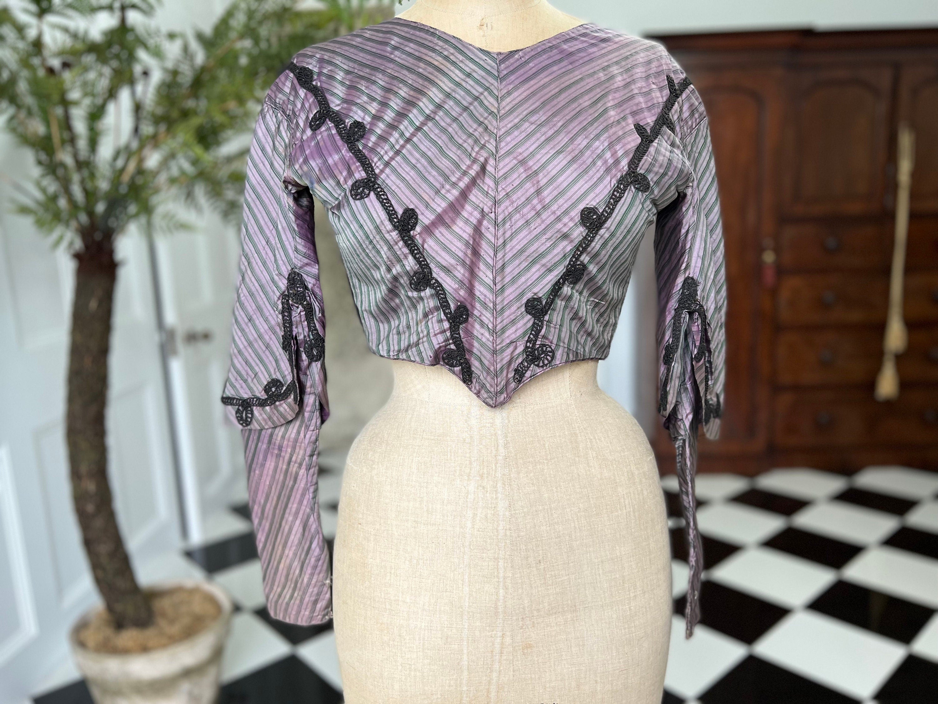 Antique 1850 1860s two tone purple silk bodice