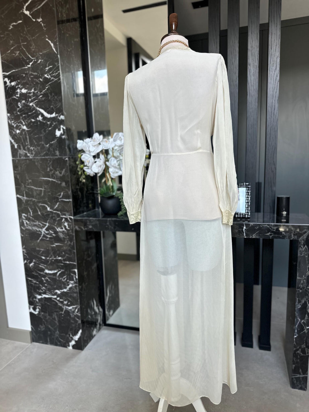 Vintage Forty Winks Ivory Lace Peignoir 1940s  Sheer Bridal Nightgown